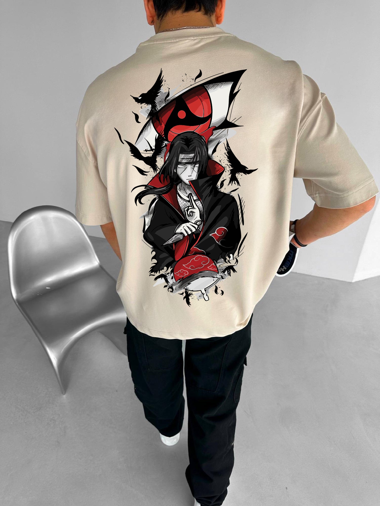 Beige "Itachi" Printed Over size T-Shirt