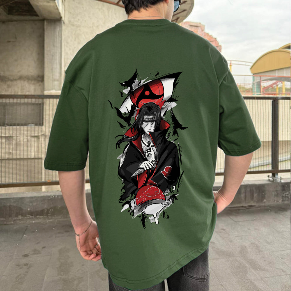 Army Green "Itachi" Printed Over size T-Shirt