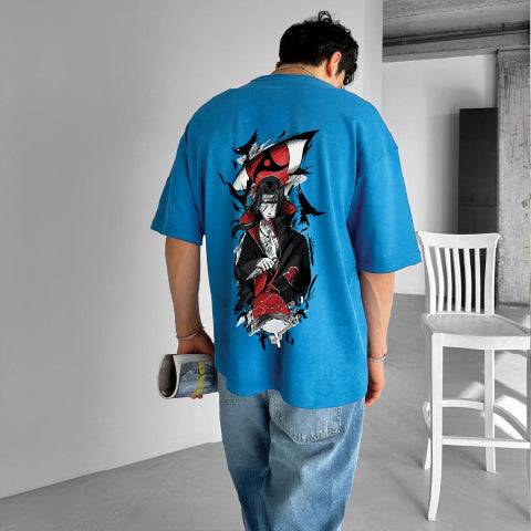 Light Blue "Itachi" Printed Over size T-Shirt