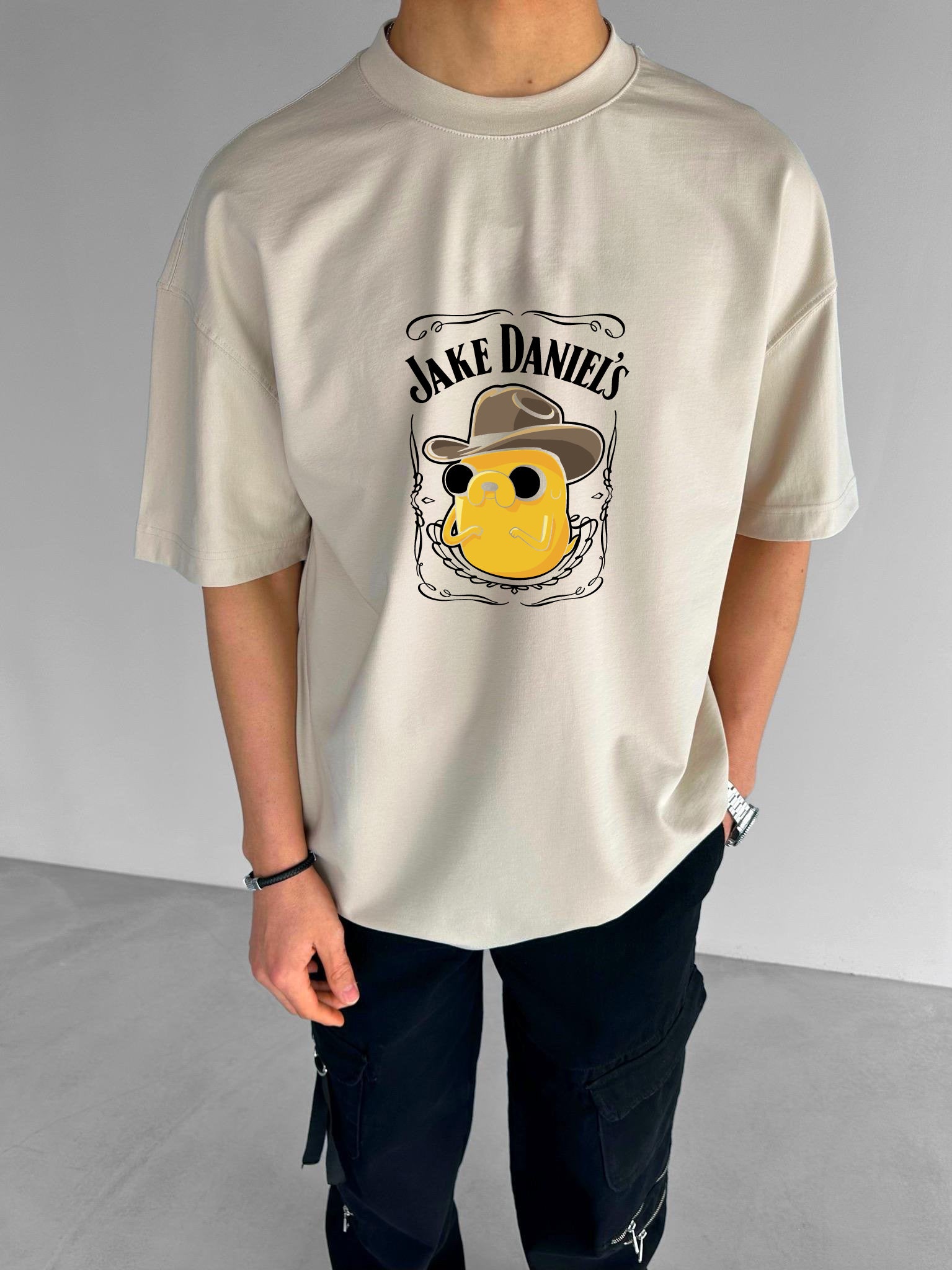 Beige "Jake front" Printed Over size T-Shirt