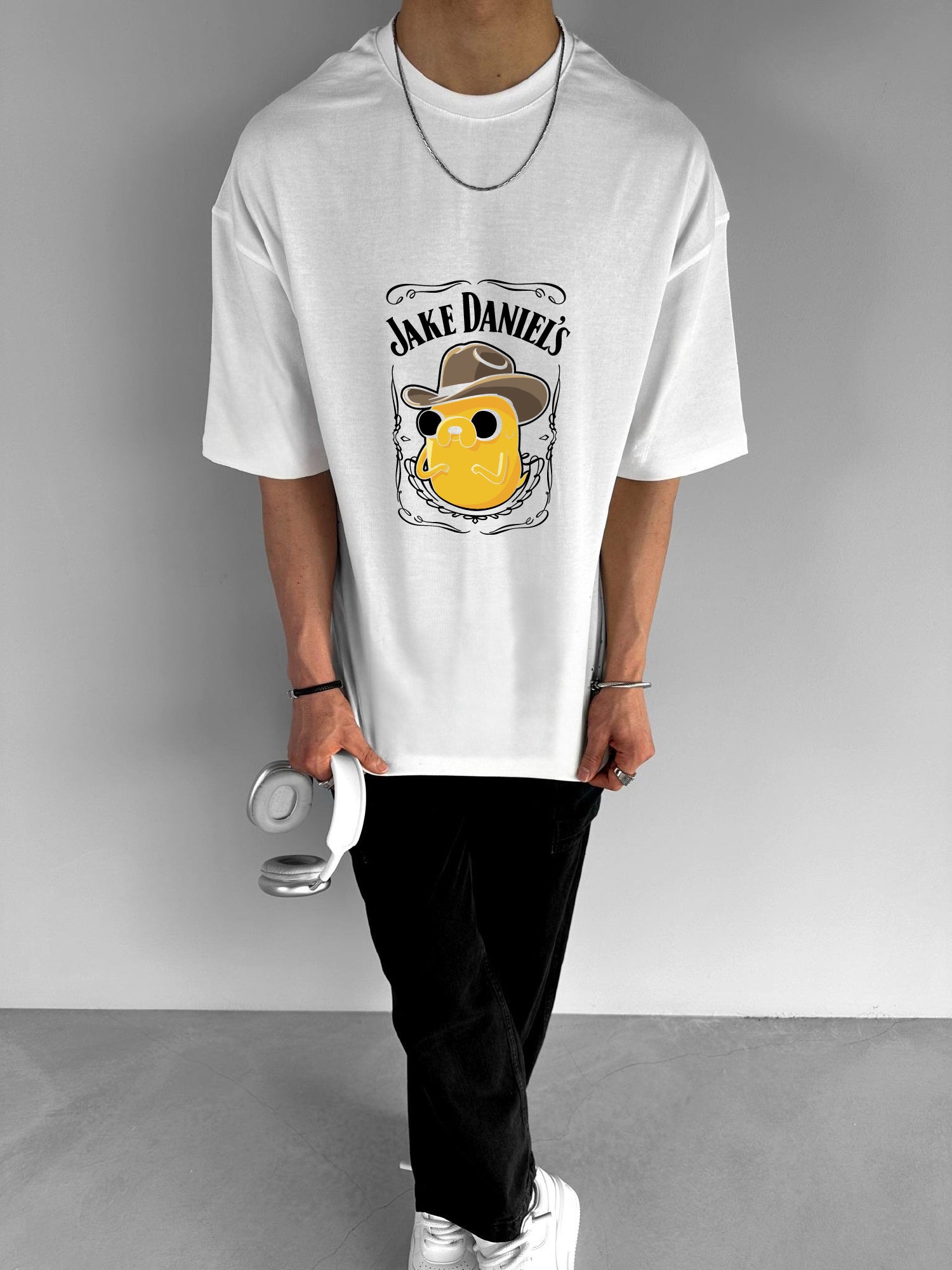 White "Jake Front" Printed Over size T-Shirt