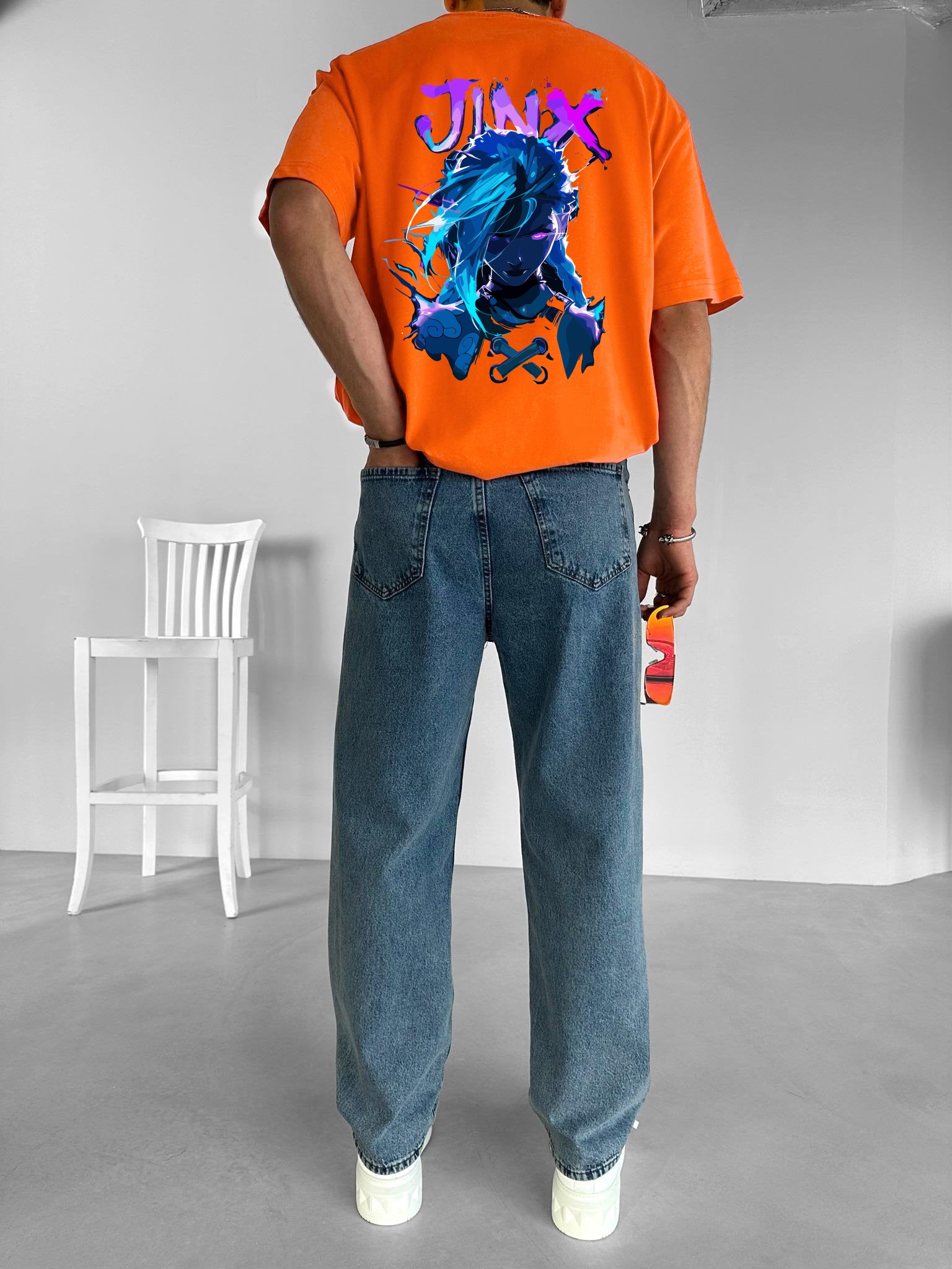 Orange "Jinx" Printed Over size T-Shirt