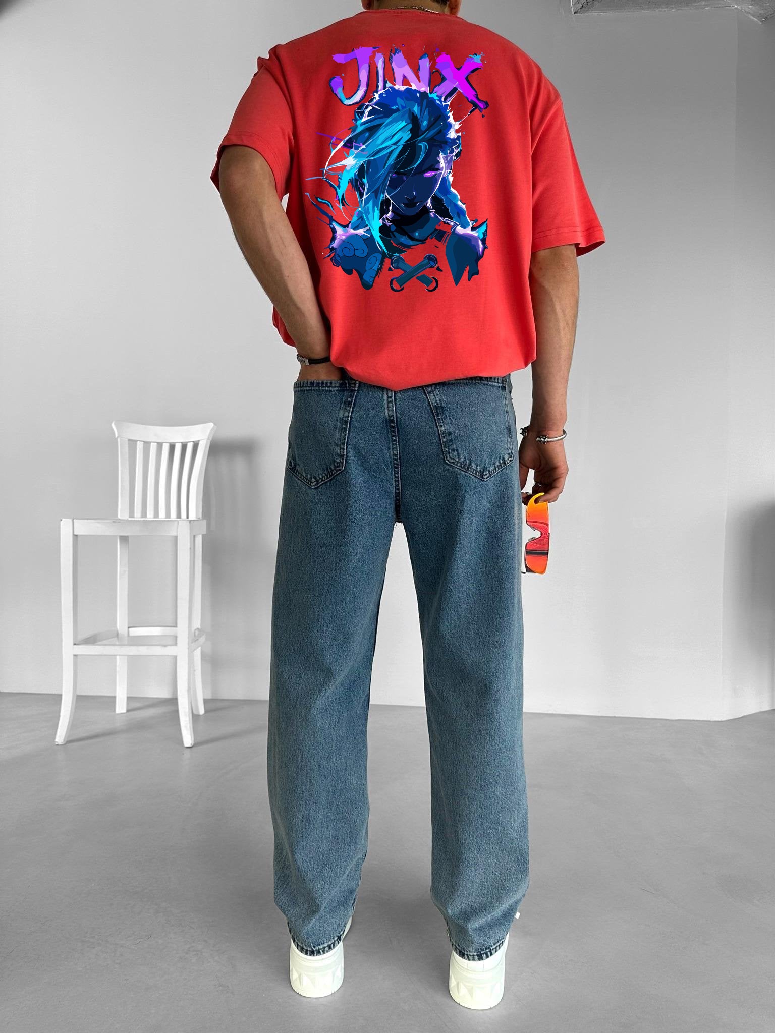 Red "Jinx" Printed Over size T-Shirt
