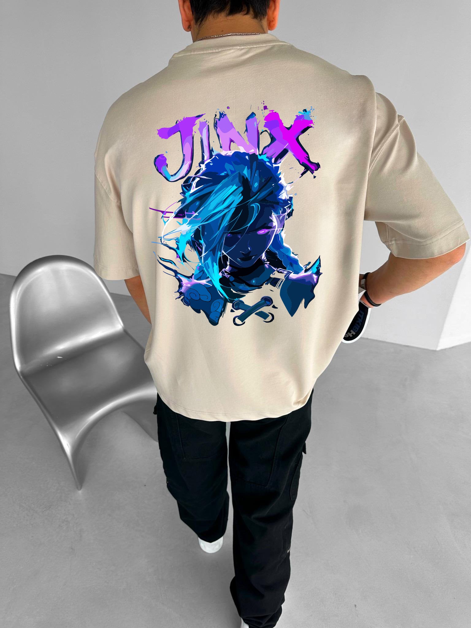 Beige "Jinx" Printed Over size T-Shirt