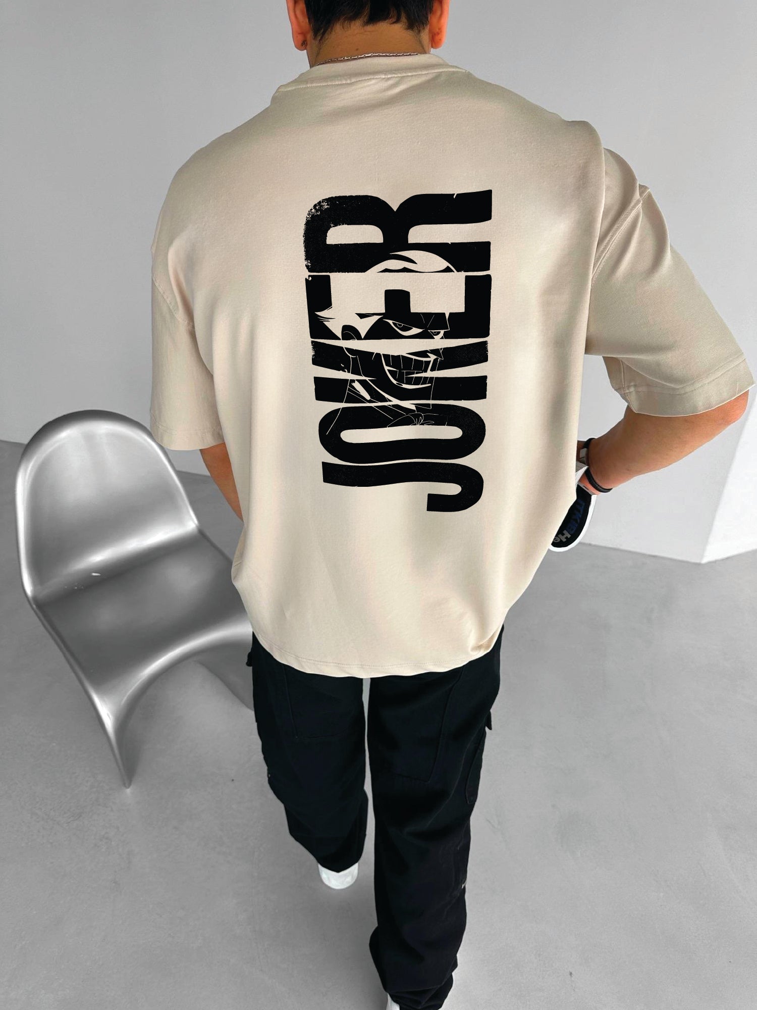 Beige "Joker" Printed Over size T-Shirt