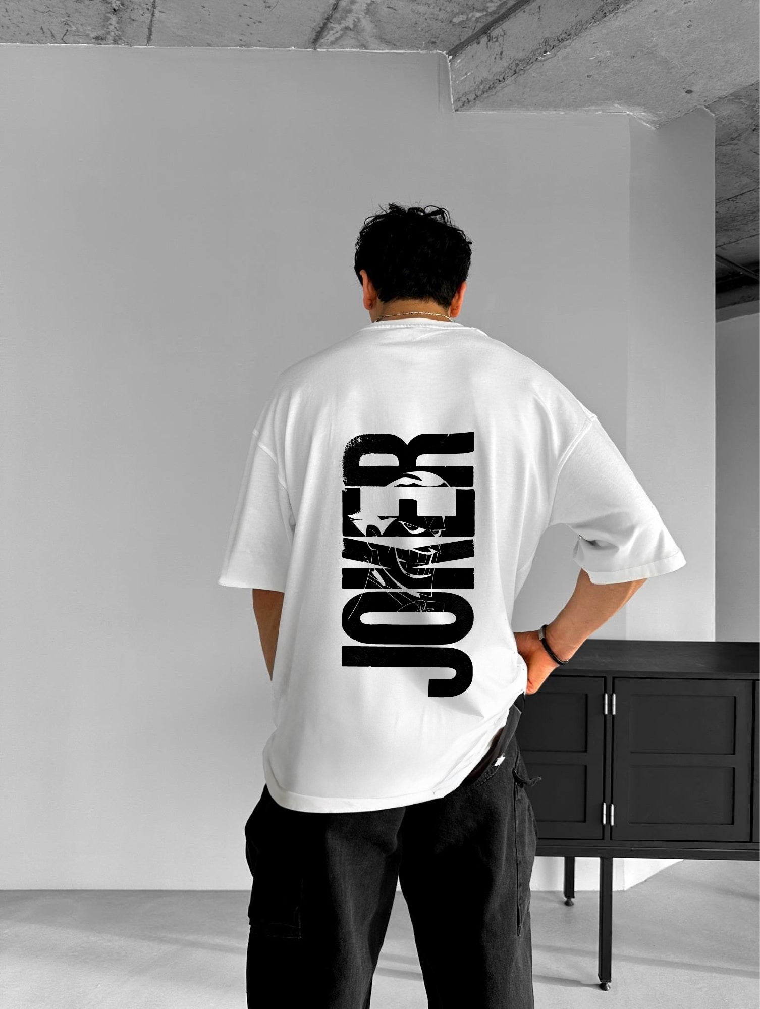 White "Joker" Printed Over size T-Shirt