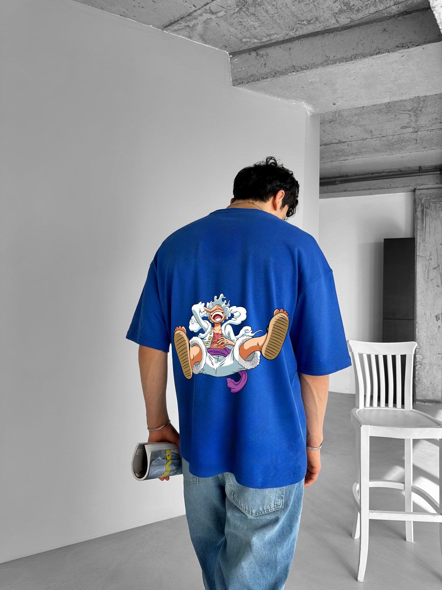 Blue "Joy boy" Printed Over size T-Shirt