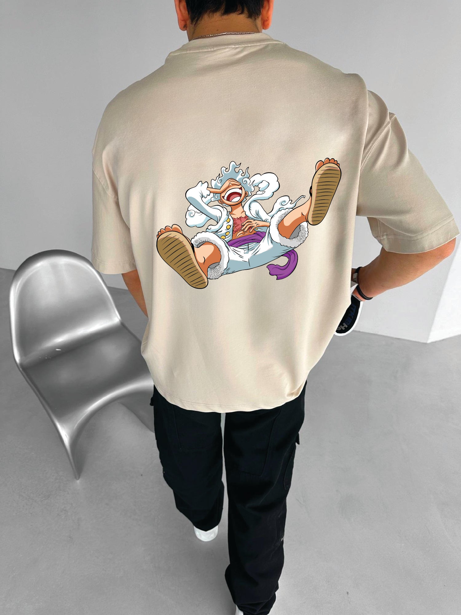 Beige "Joy Boy" Printed Over size T-Shirt
