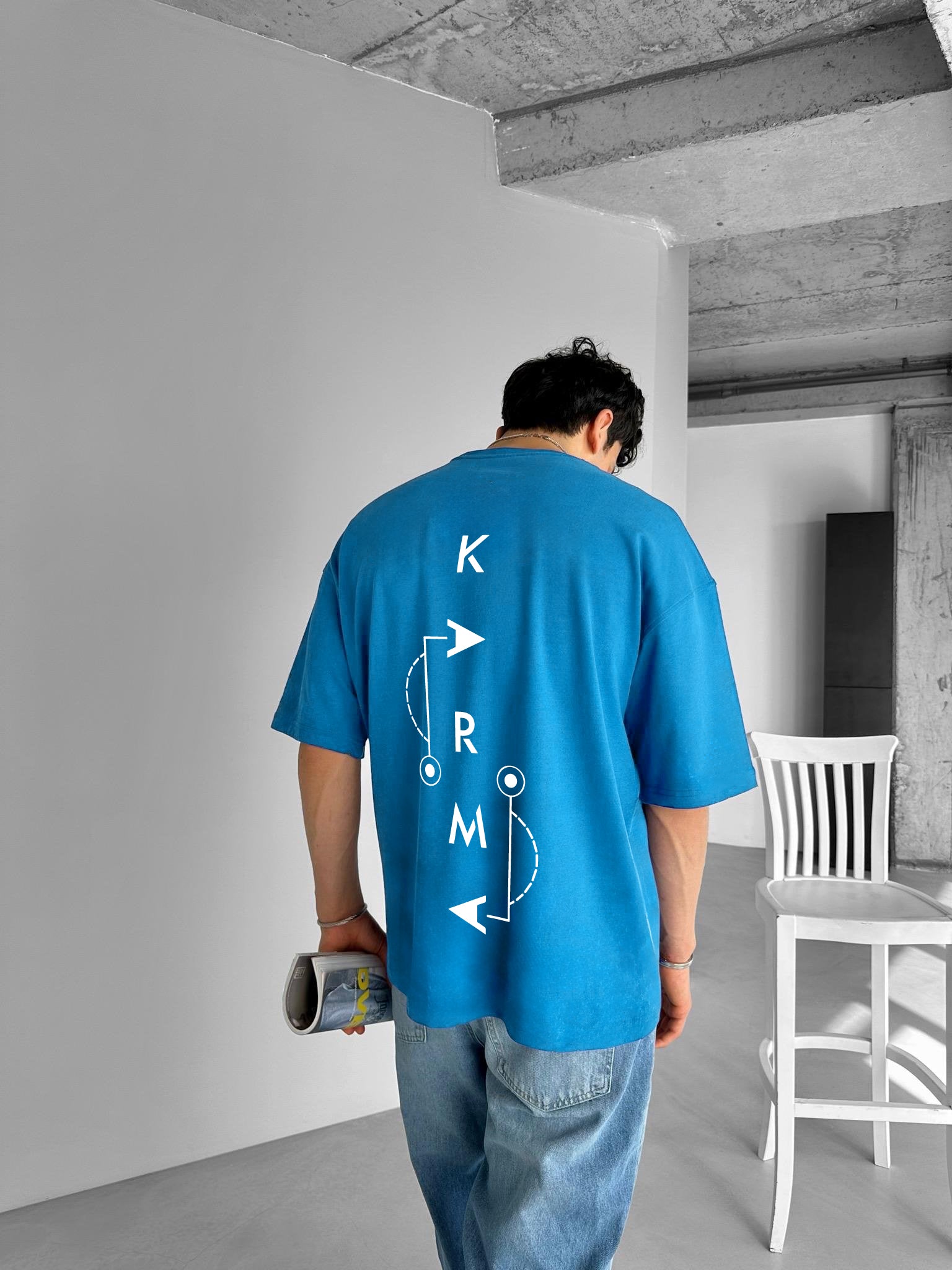 Light Blue "Karma" Printed Over size T-Shirt