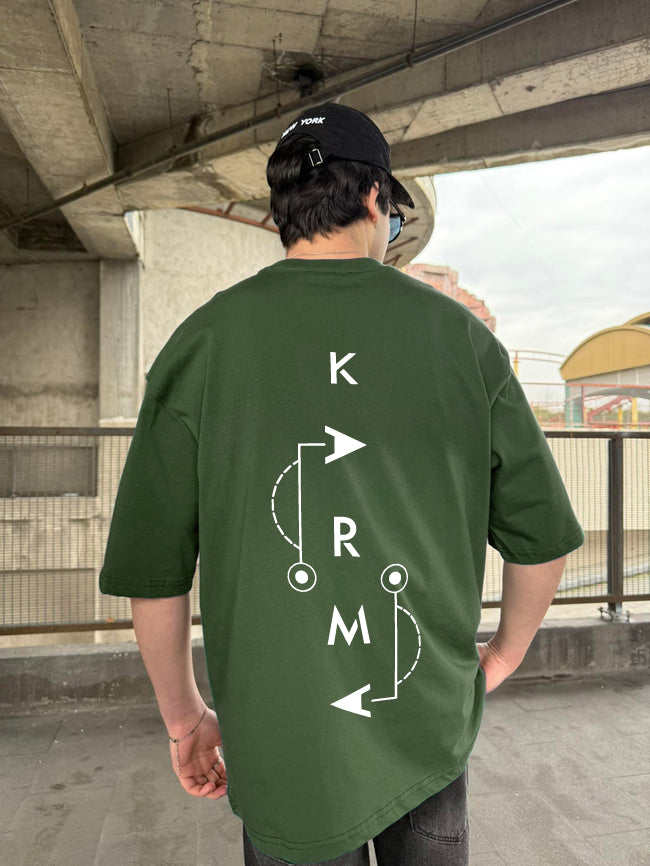 Army Green "Karma" Printed Over size T-Shirt
