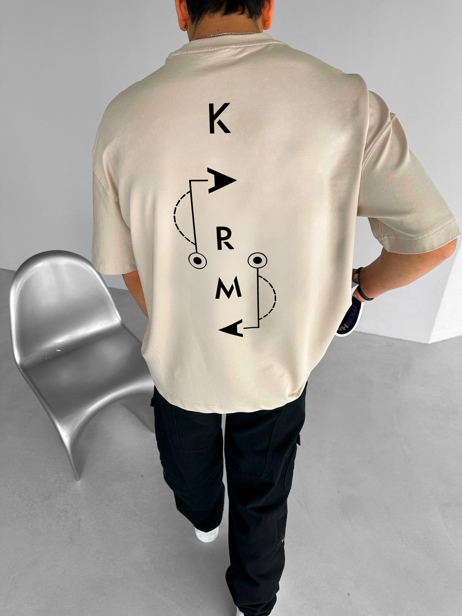 Beige "Karma" Printed Over size T-Shirt