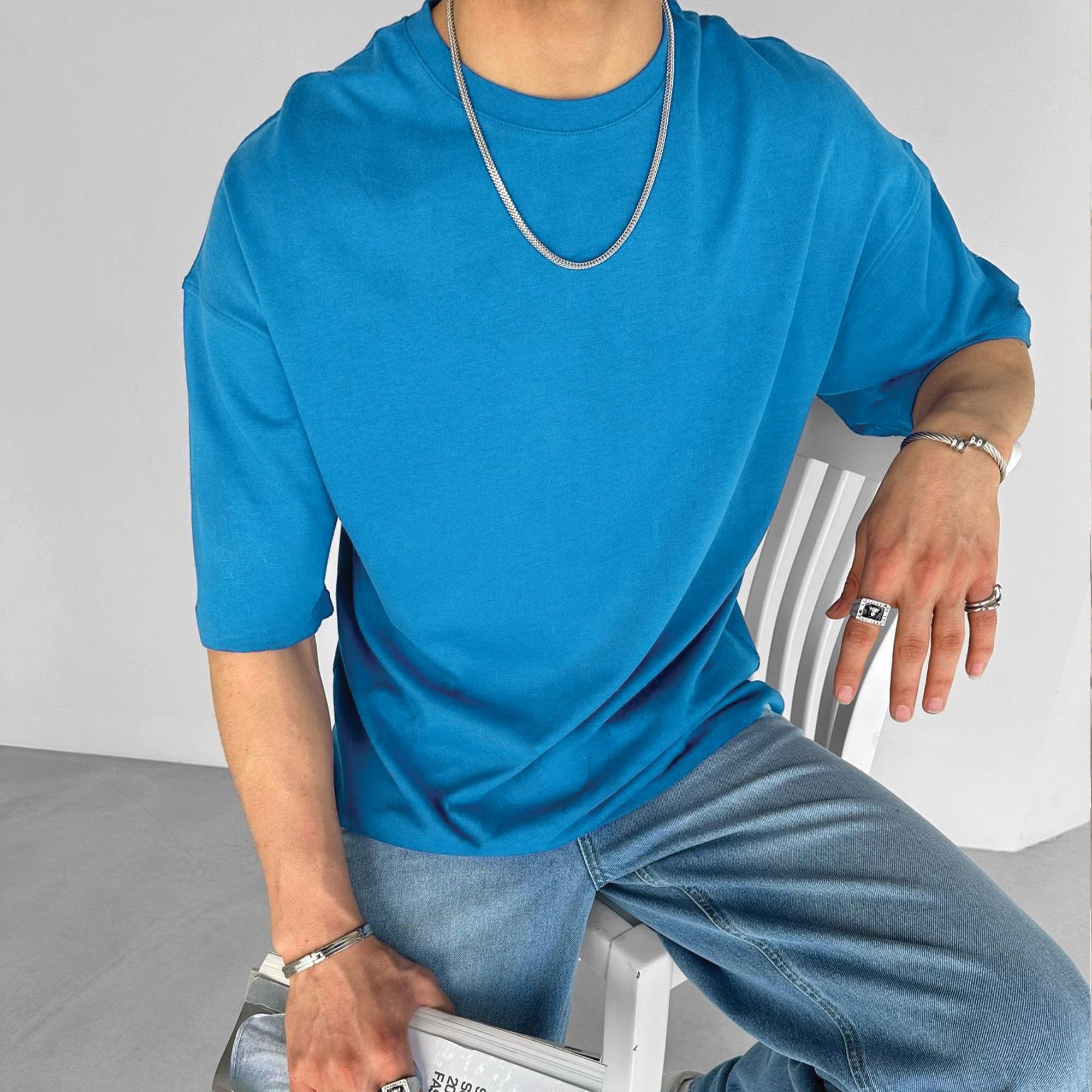 Light Blue Basic Over size T-Shirt