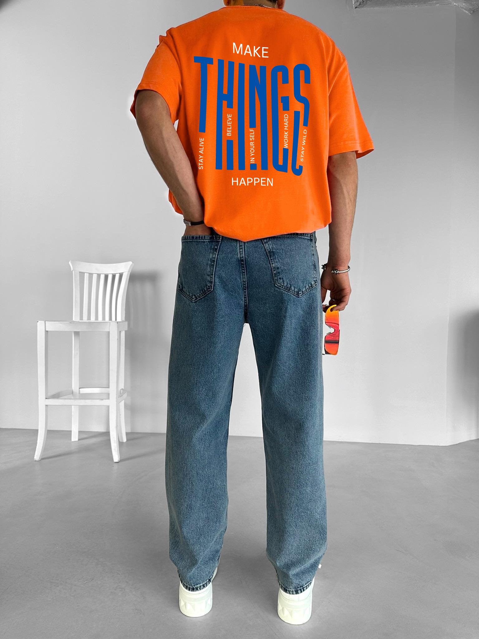 Orange "Things" Printed Over size T-Shirt
