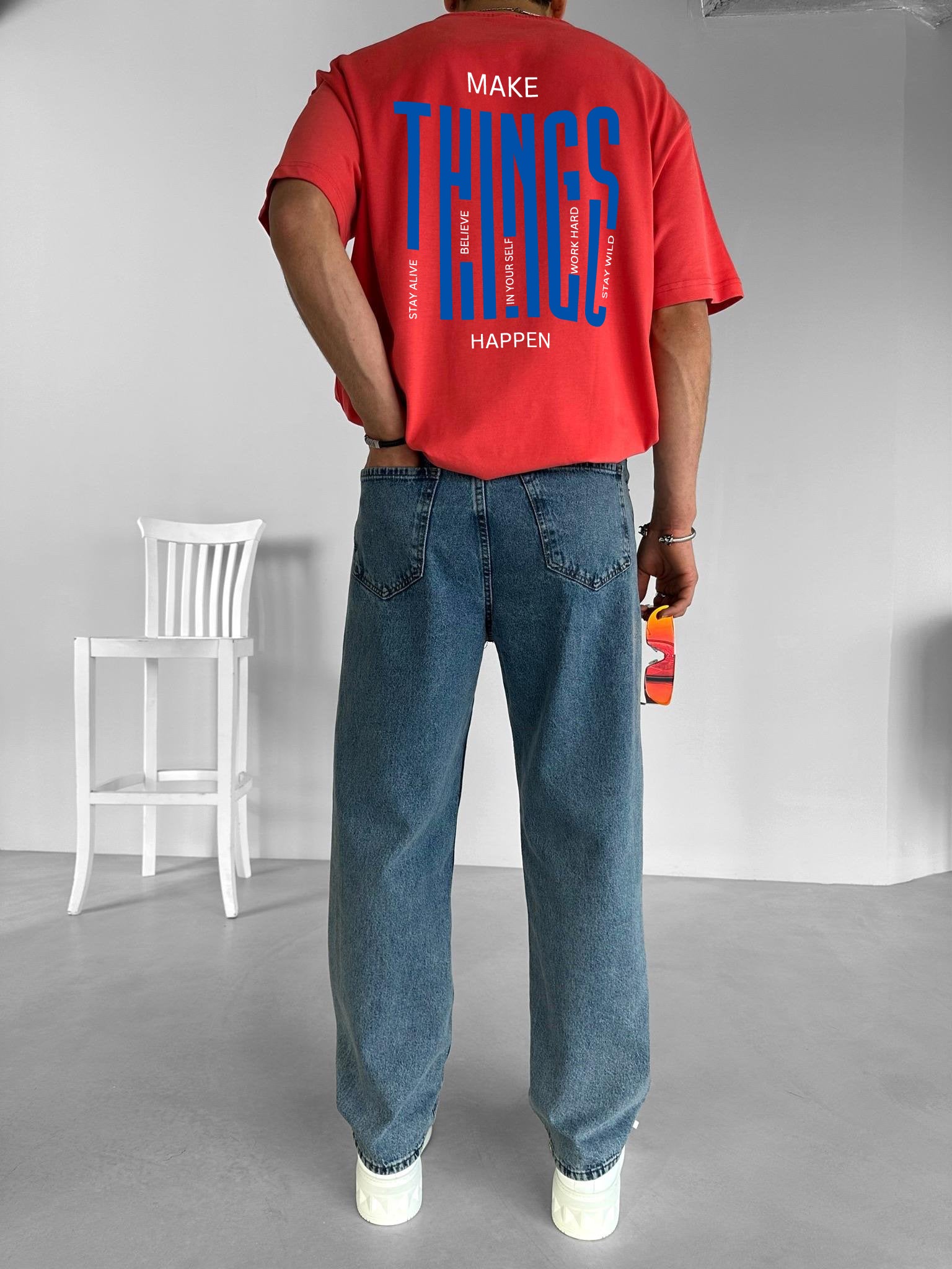 Red "Things" Printed Over size T-Shirt