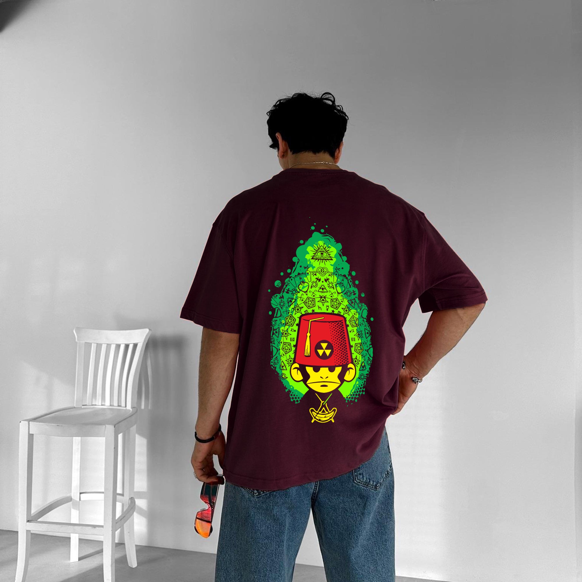 Purgendy "Monkey Basha" Printed Over size T-Shirt