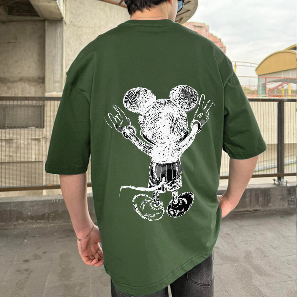 Army Green "Mouse" Printed Over size T-Shirt