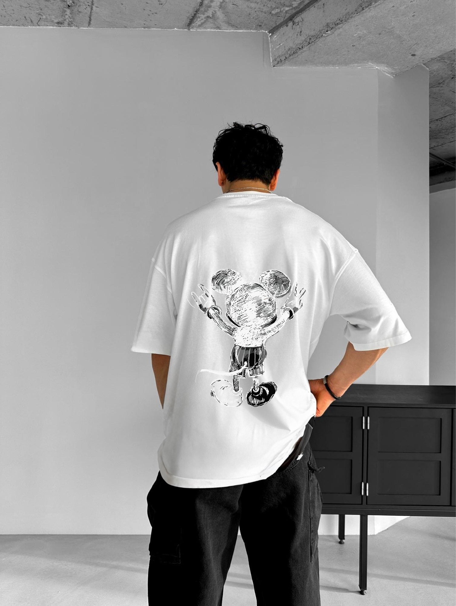 White "Mouse" Printed Over size T-Shirt