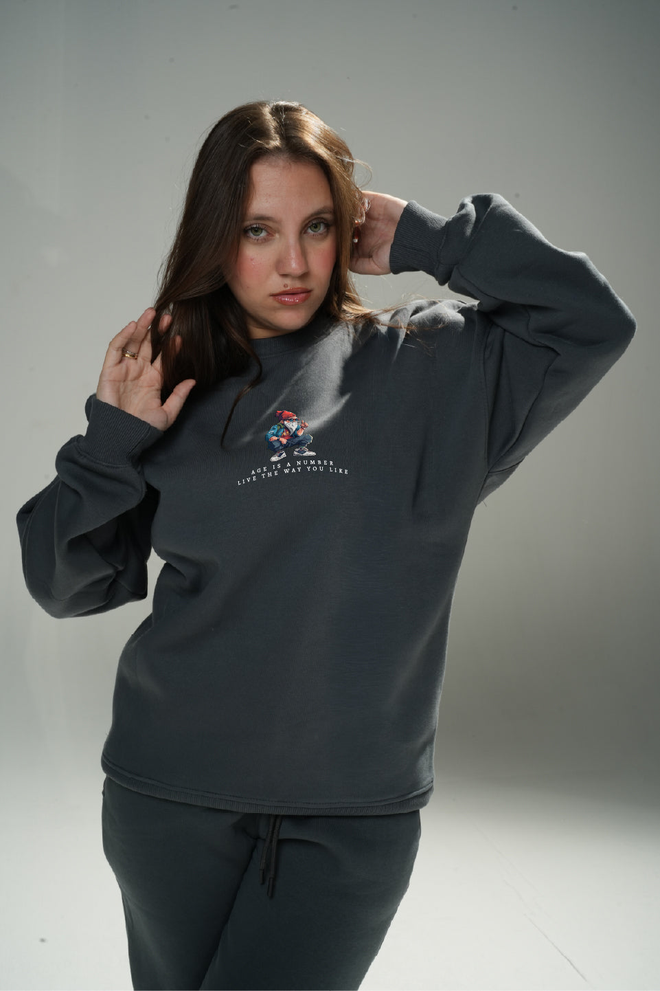 Dark Gray "Number" Oversize Crew Neck Sweeter