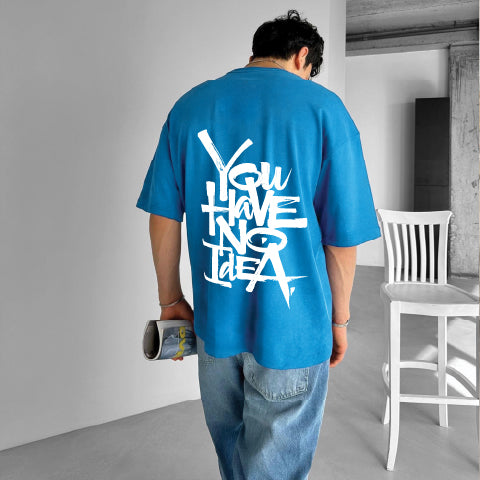 Light Blue "No iDea" Printed Over size T-Shirt