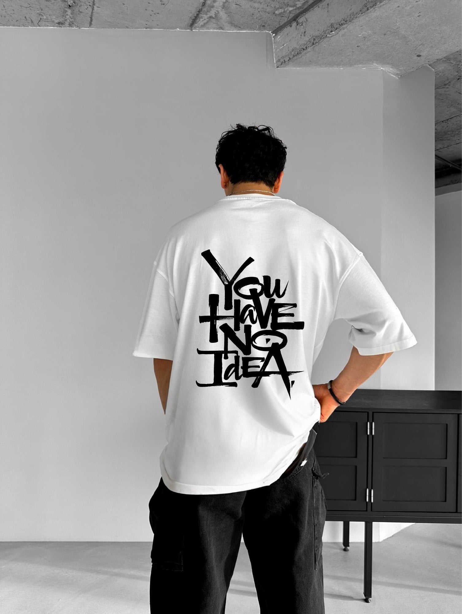 White "No Idea" Printed Over size T-Shirt