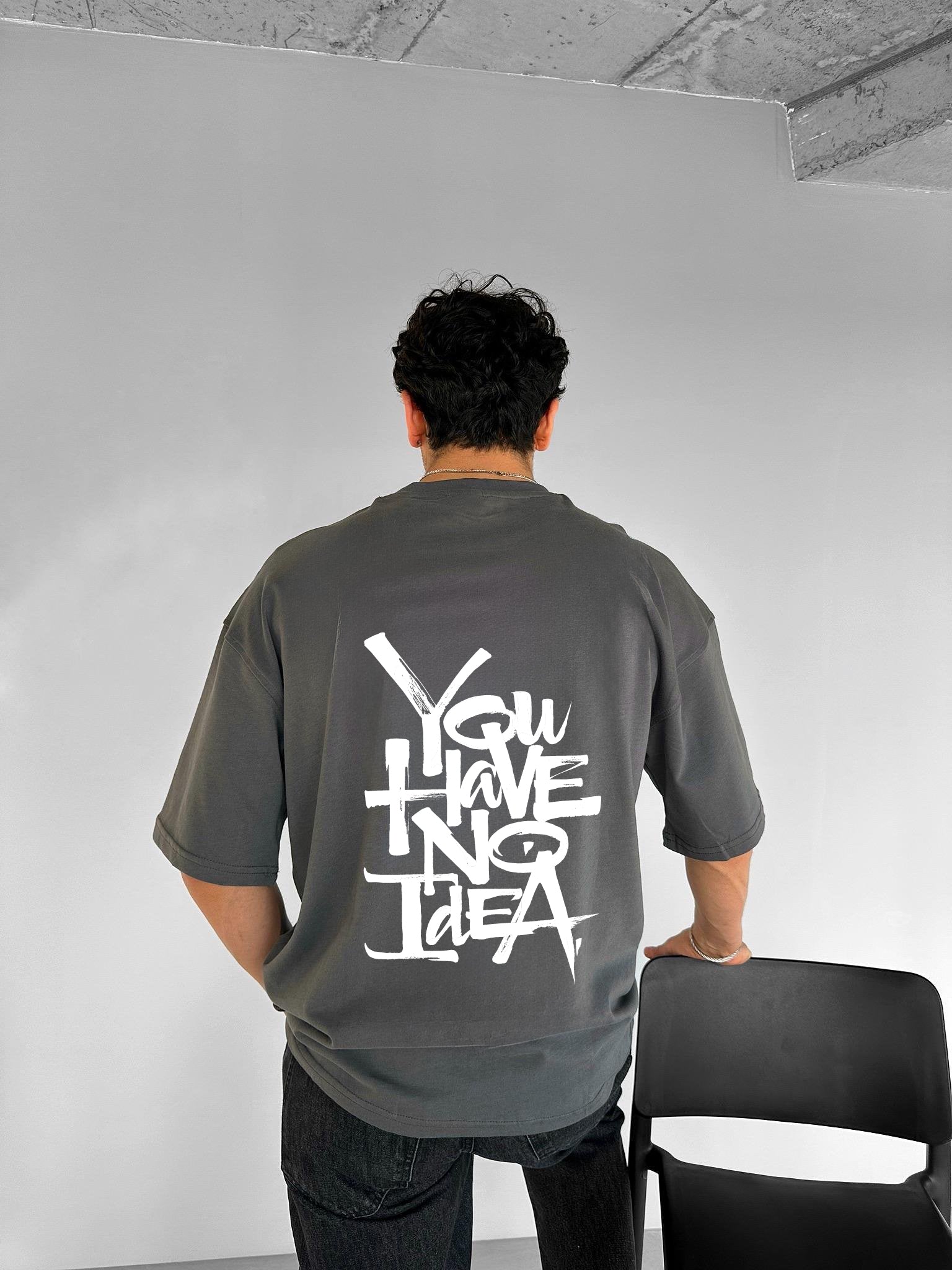 Smoke "No idea" Printed Over size T-Shirt