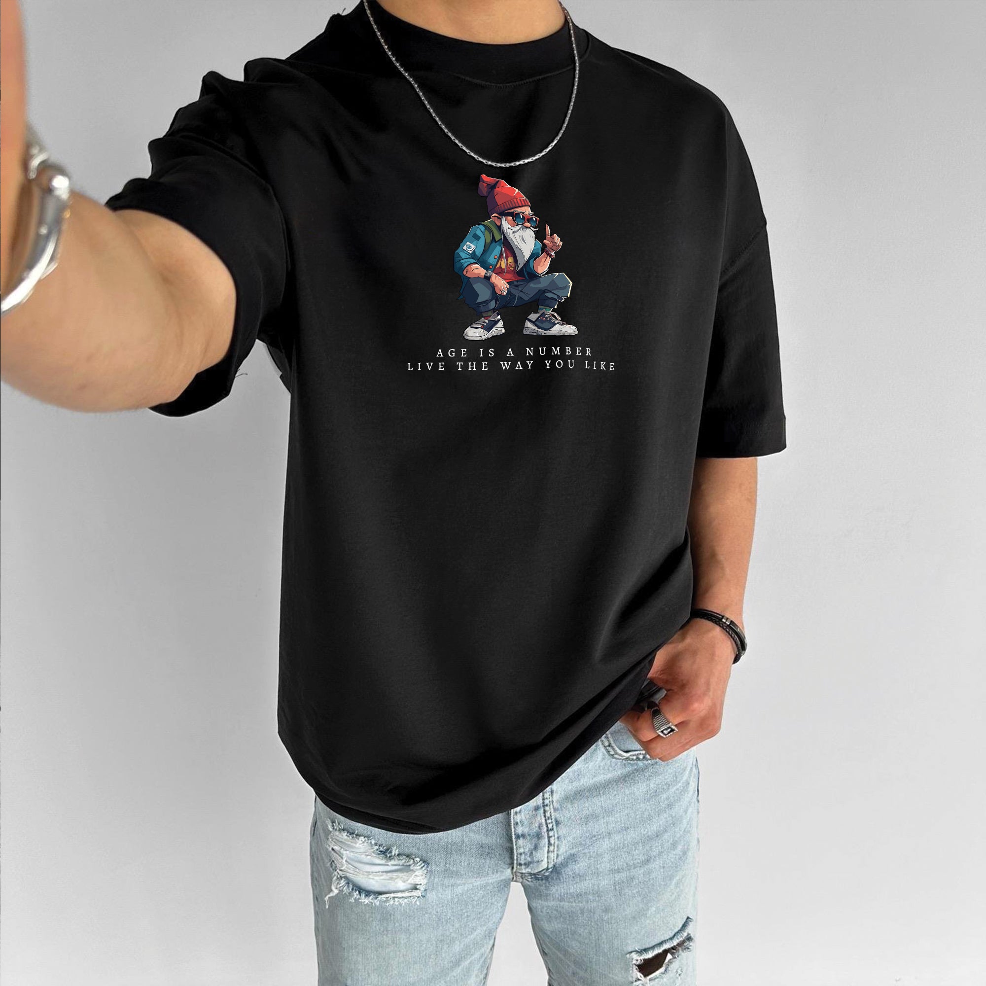 Black "Number" Printed Over size T-Shirt