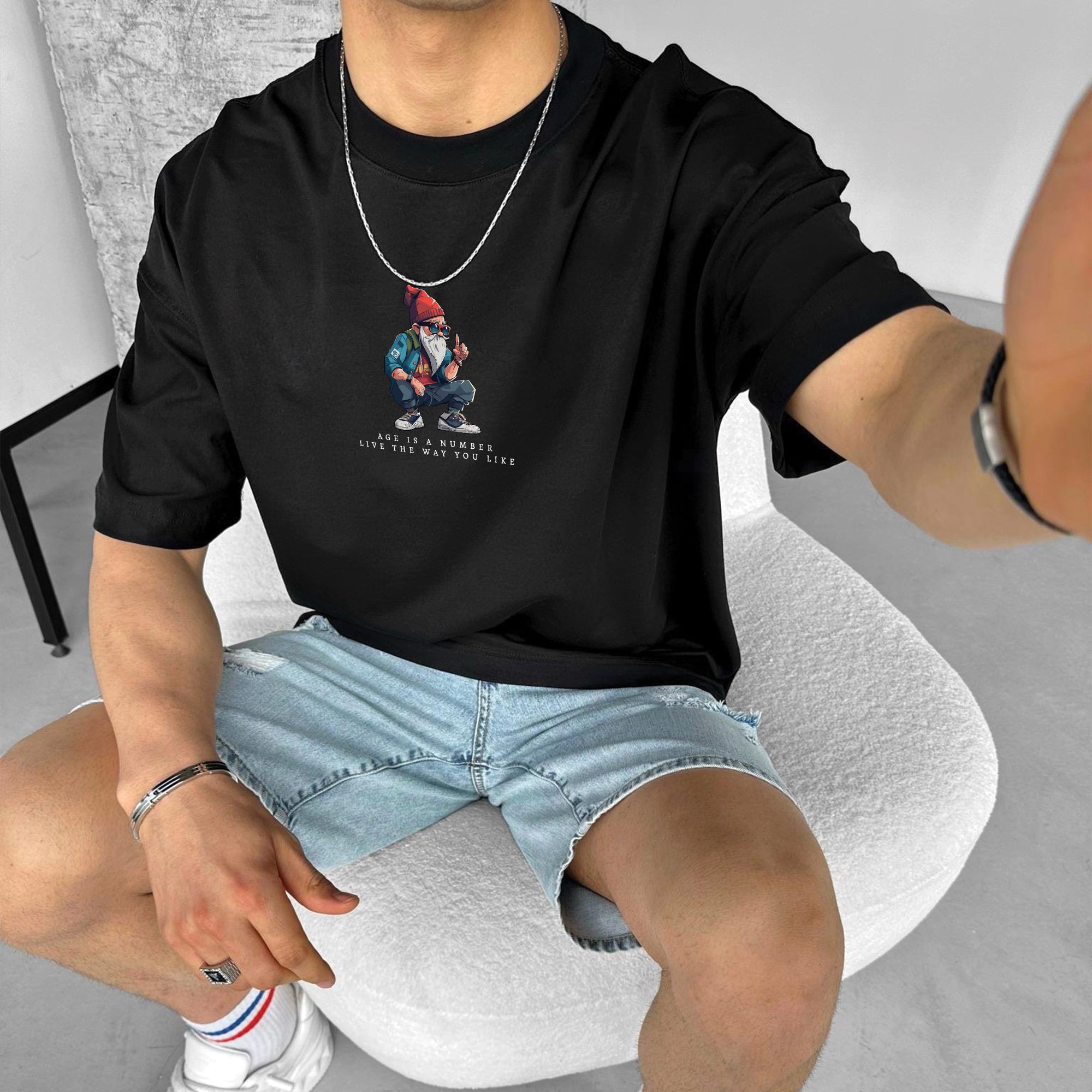 Black "Number" Printed Over size T-Shirt