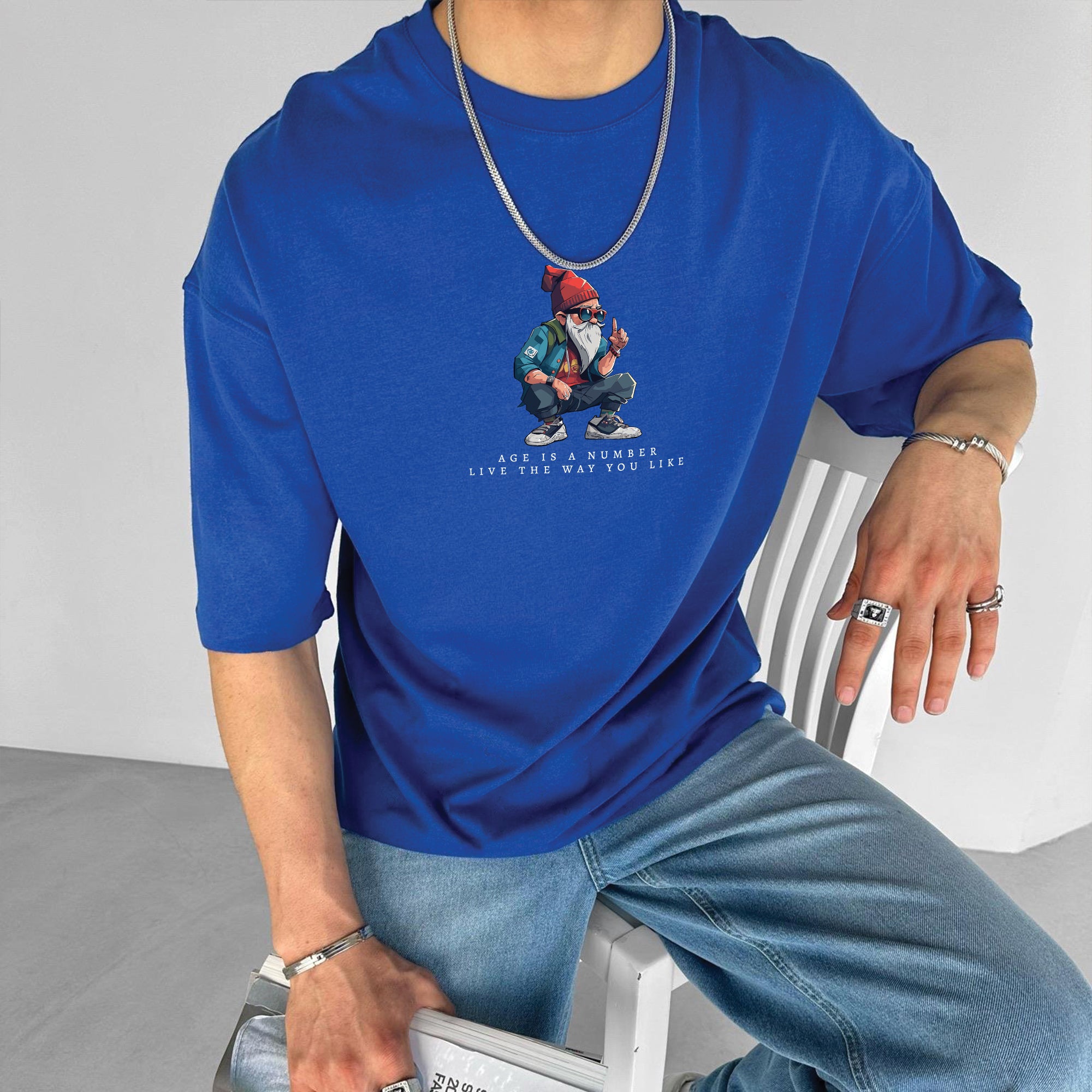 Blue "Number" Printed Over size T-Shirt