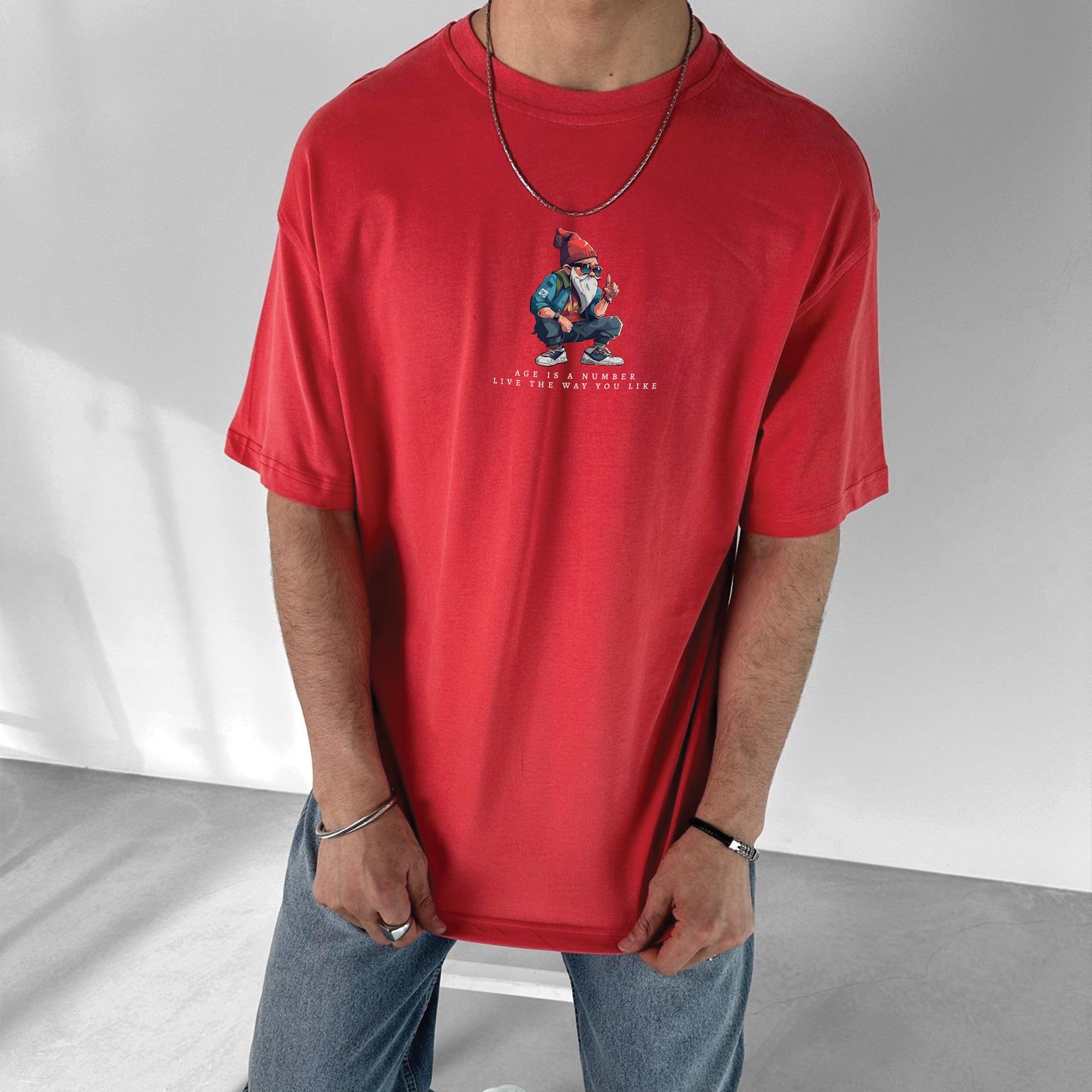 Red "Number" Printed Over size T-Shirt