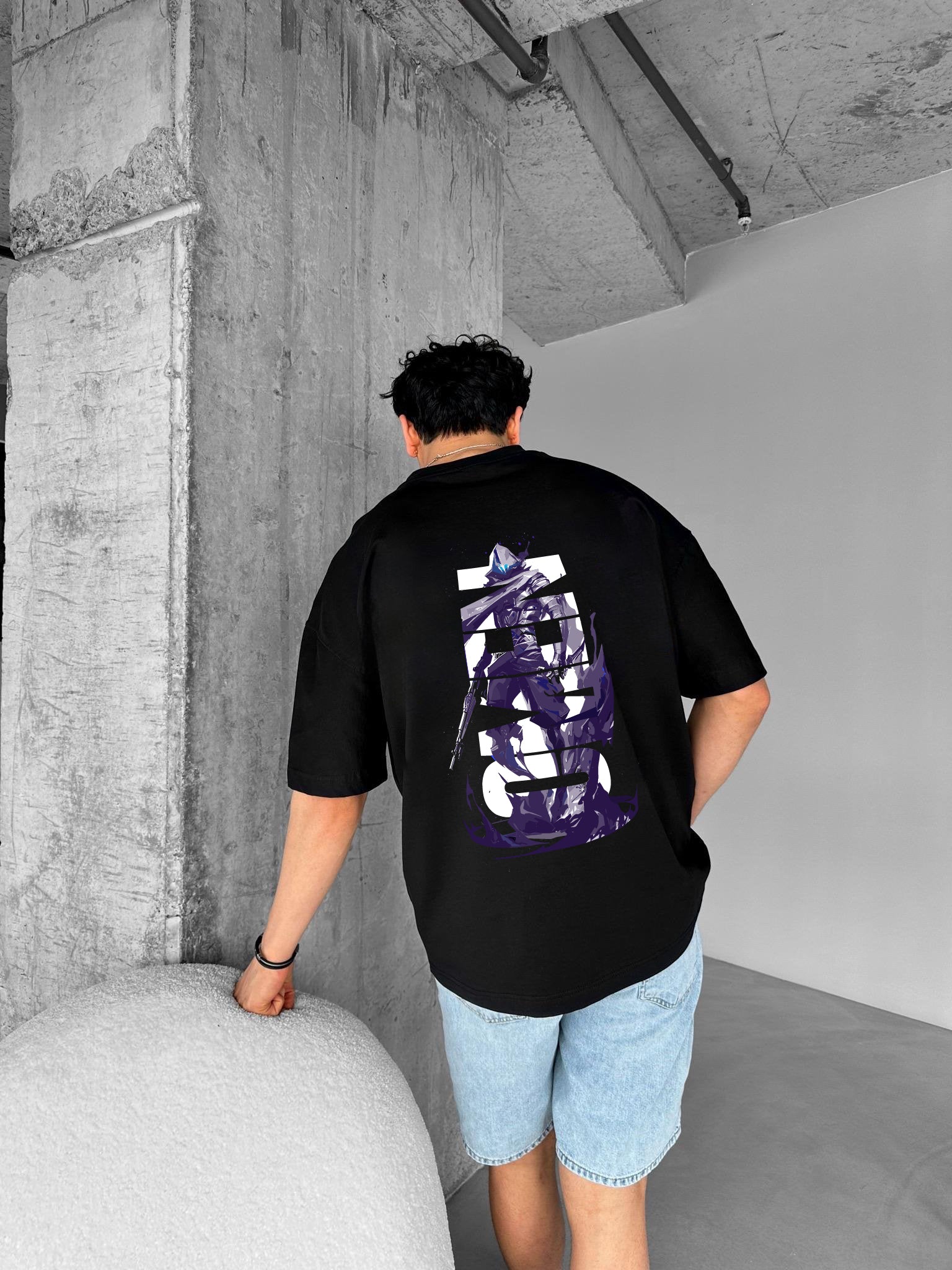 Black "Omen" Printed Over size T-Shirt