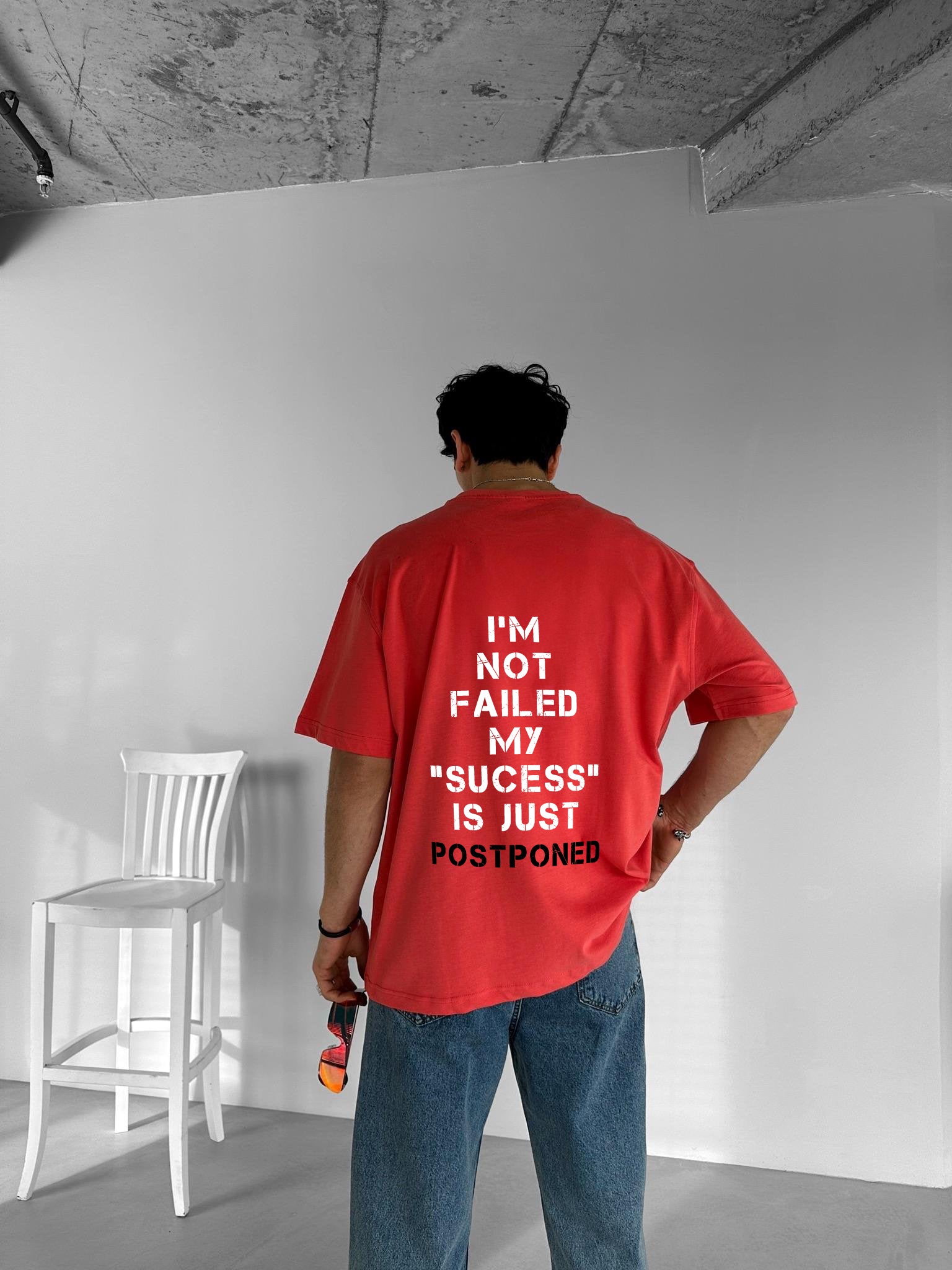 Red "Postponed" Printed Over size T-Shirt