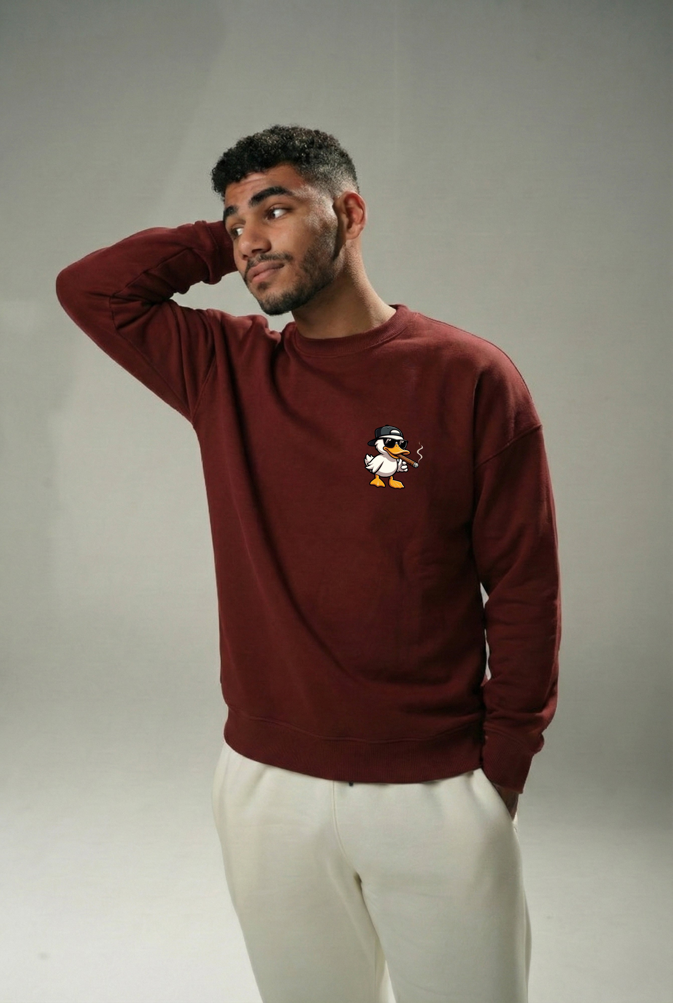 Burgundy "Duck OFF" Oversize Crew Neck Sweeter