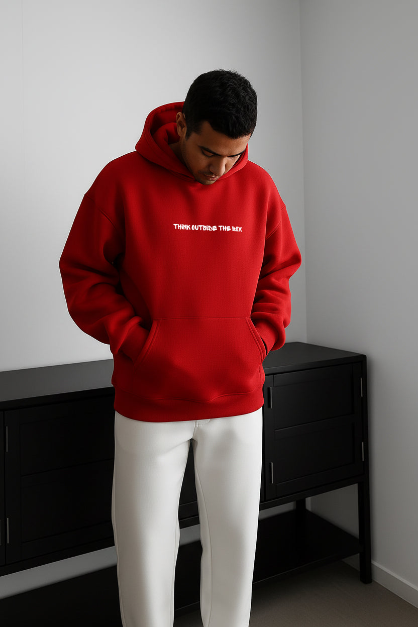 Red "Outside" Printed Oversize Hoodie