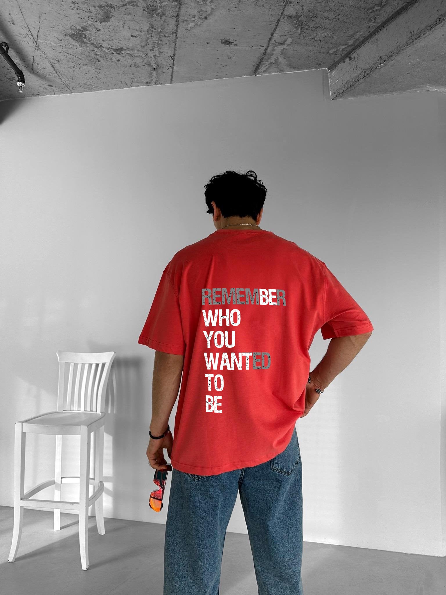 Red "Remember" Printed Over size T-Shirt