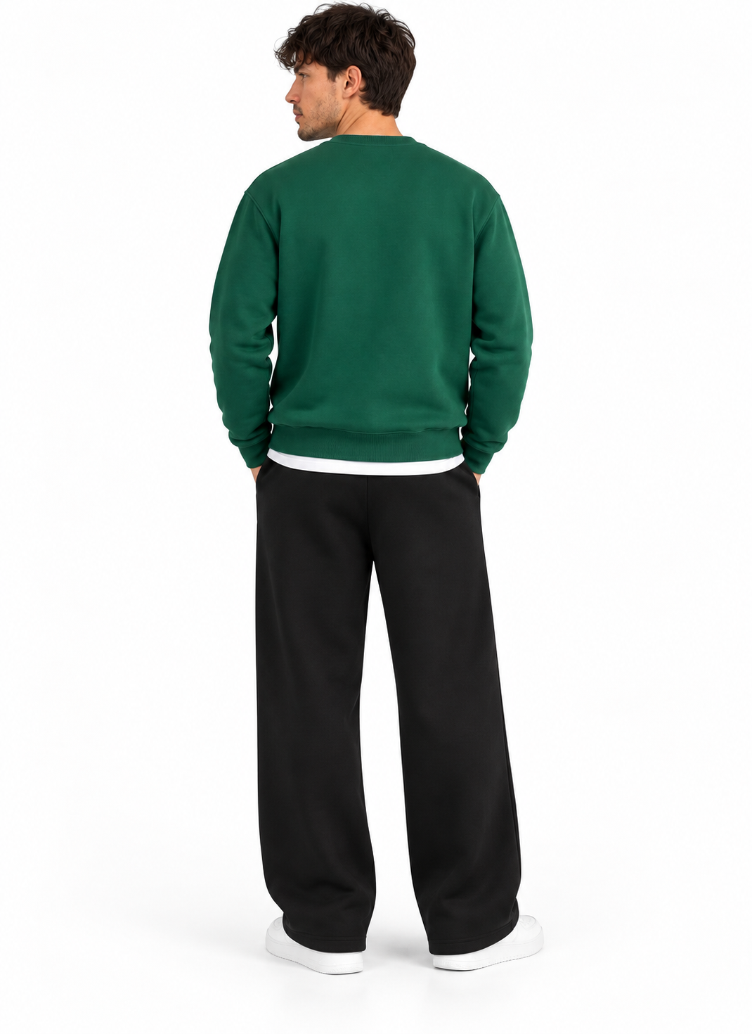 Dark Green Oversize Black Crew Neck Basic Sweatshirt