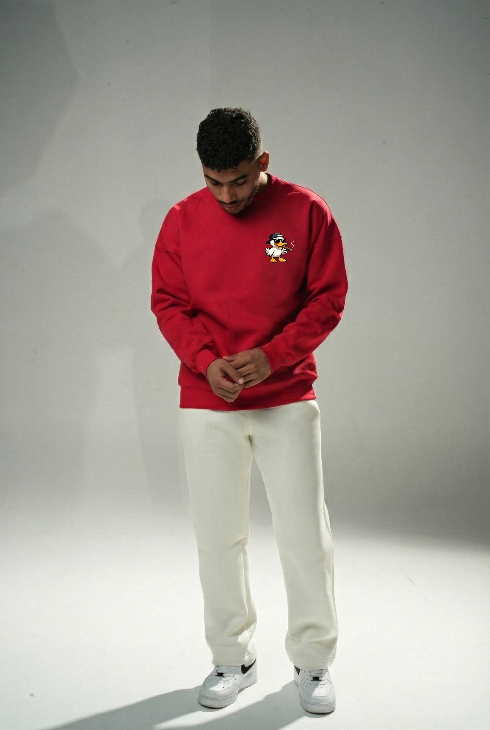 Red "Duck OFF" Oversize Crew Neck Sweeter