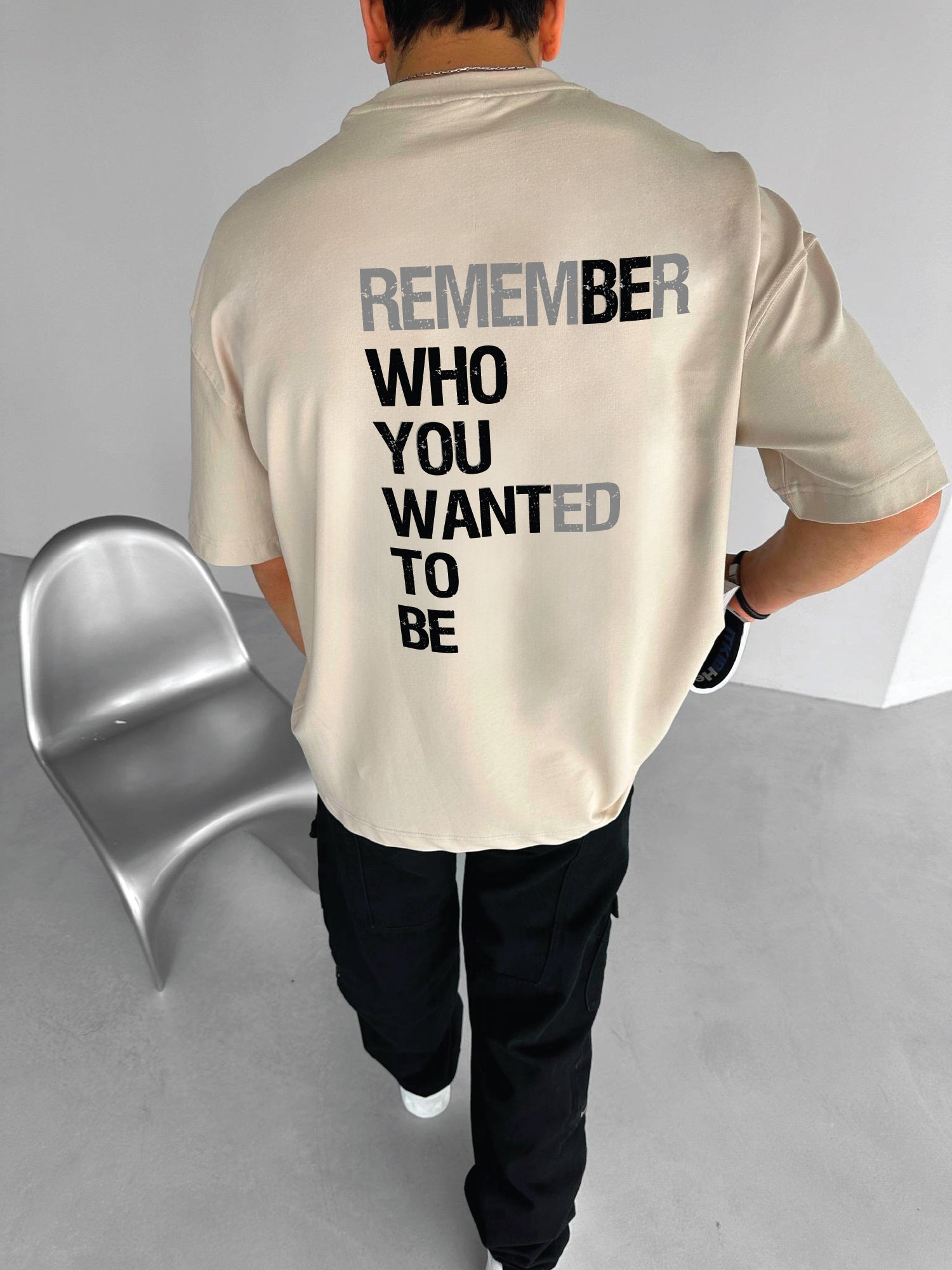 Beige "Remember" Printed Over size T-Shirt