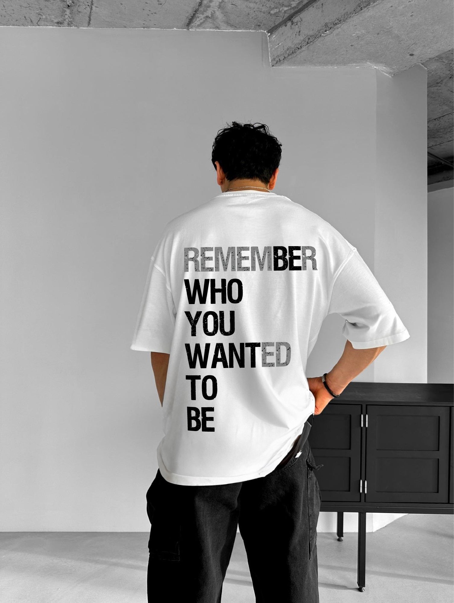 White "Remember" Printed Over size T-Shirt