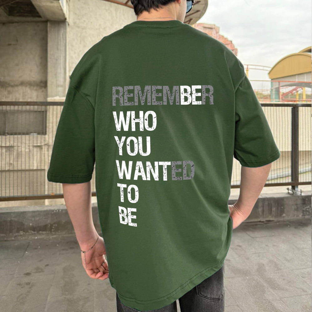Army Green "Remember" Printed Over size T-Shirt