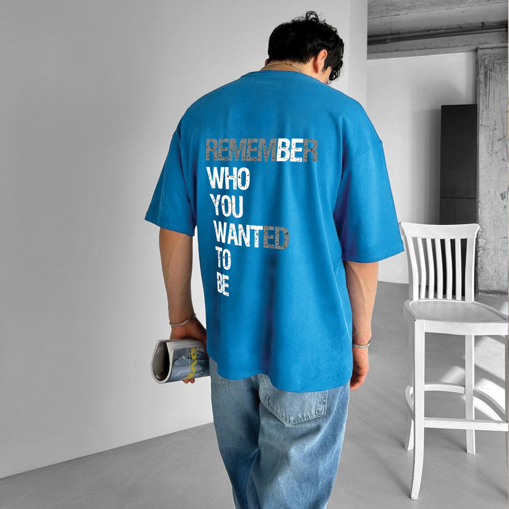Light Blue "Remember" Printed Over size T-Shirt