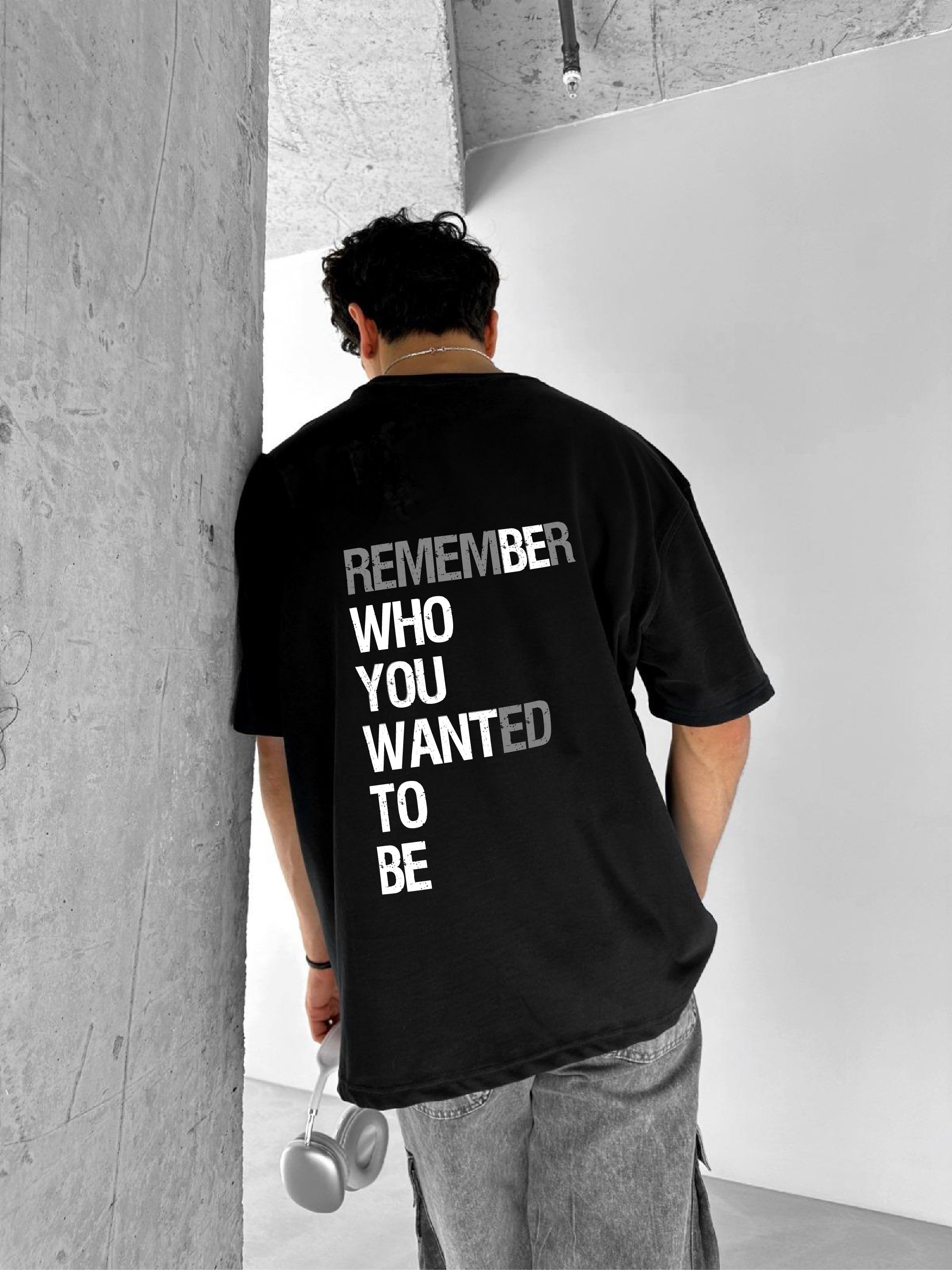 Black "Remember" Printed Over size T-Shirt