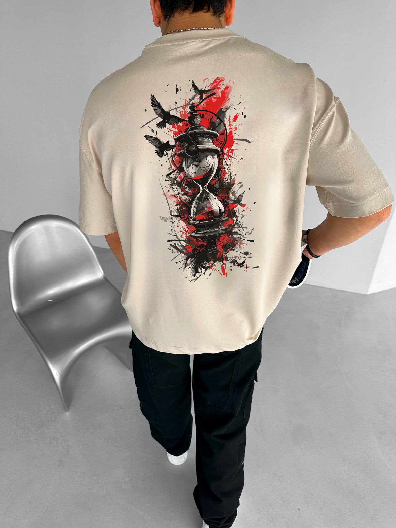 Beige "The Last Hour" Printed Over size T-Shirt