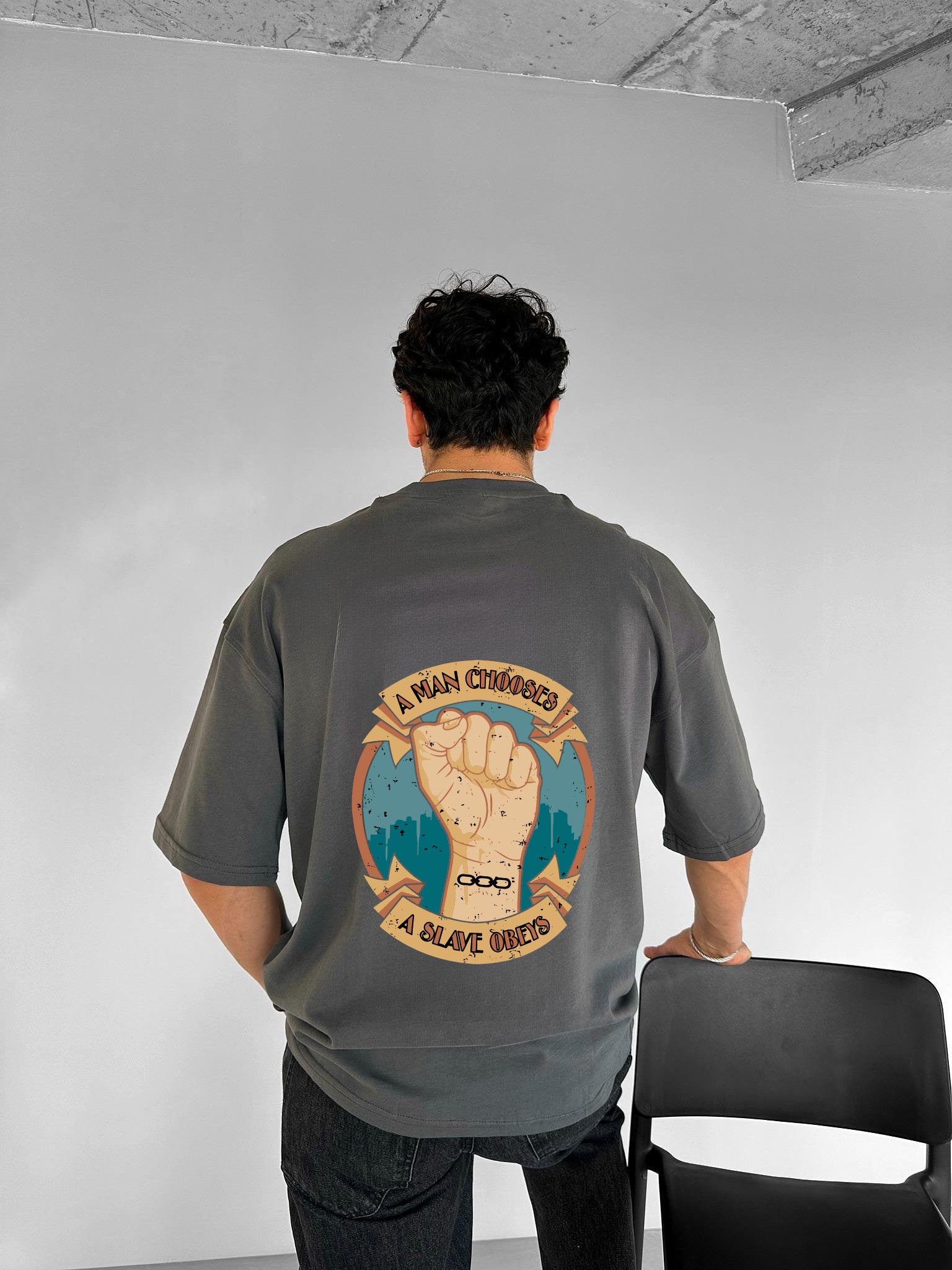 Smoke "Slave" Printed Over size T-Shirt