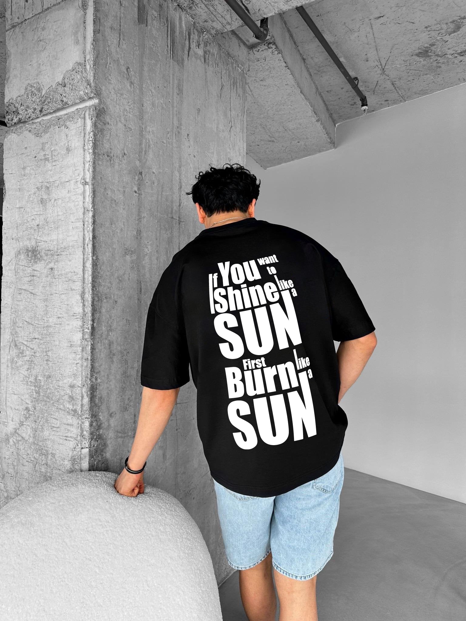 Black "Shine" Printed Over size T-Shirt