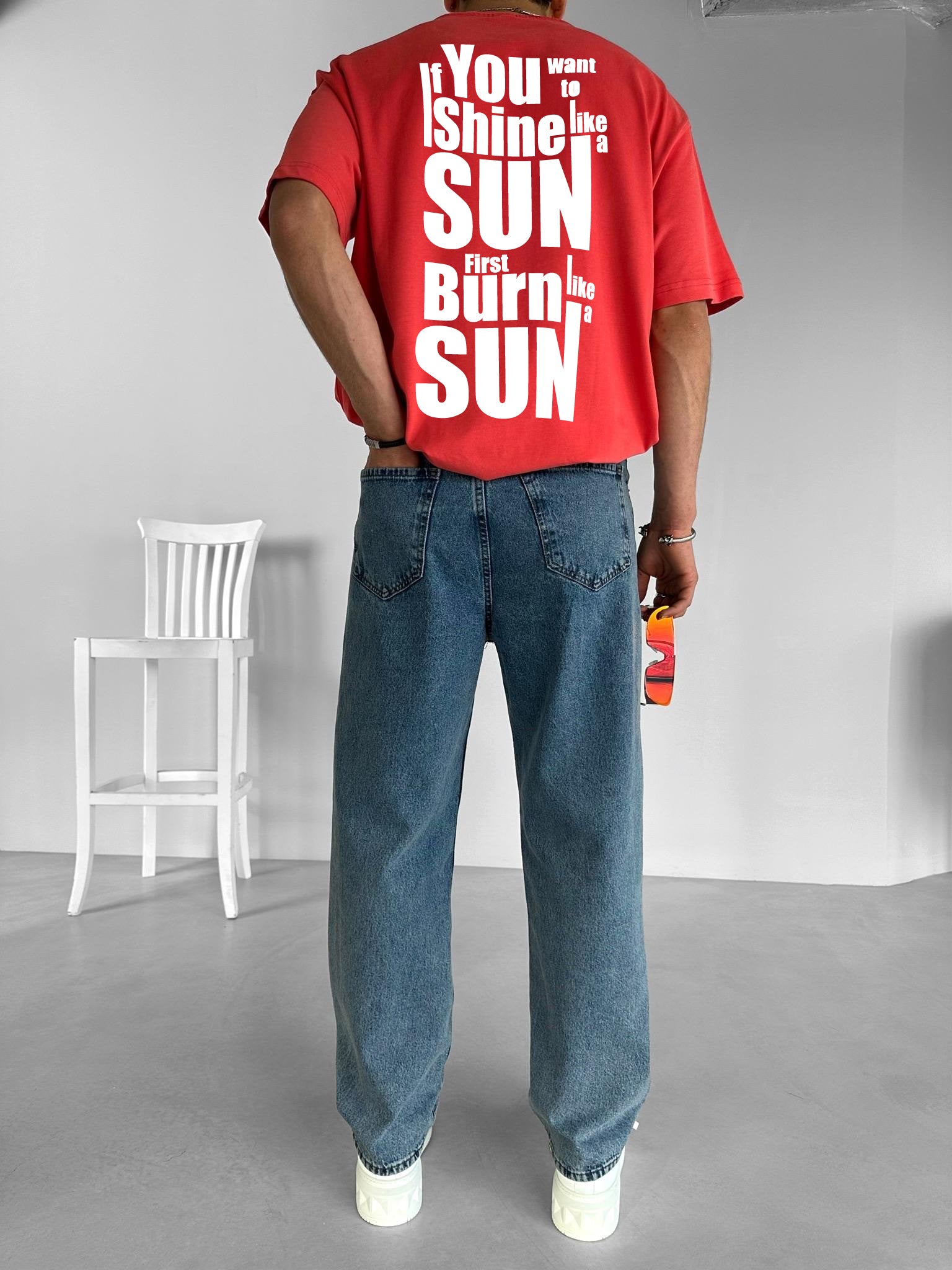 Red "Shine" Printed Over size T-Shirt