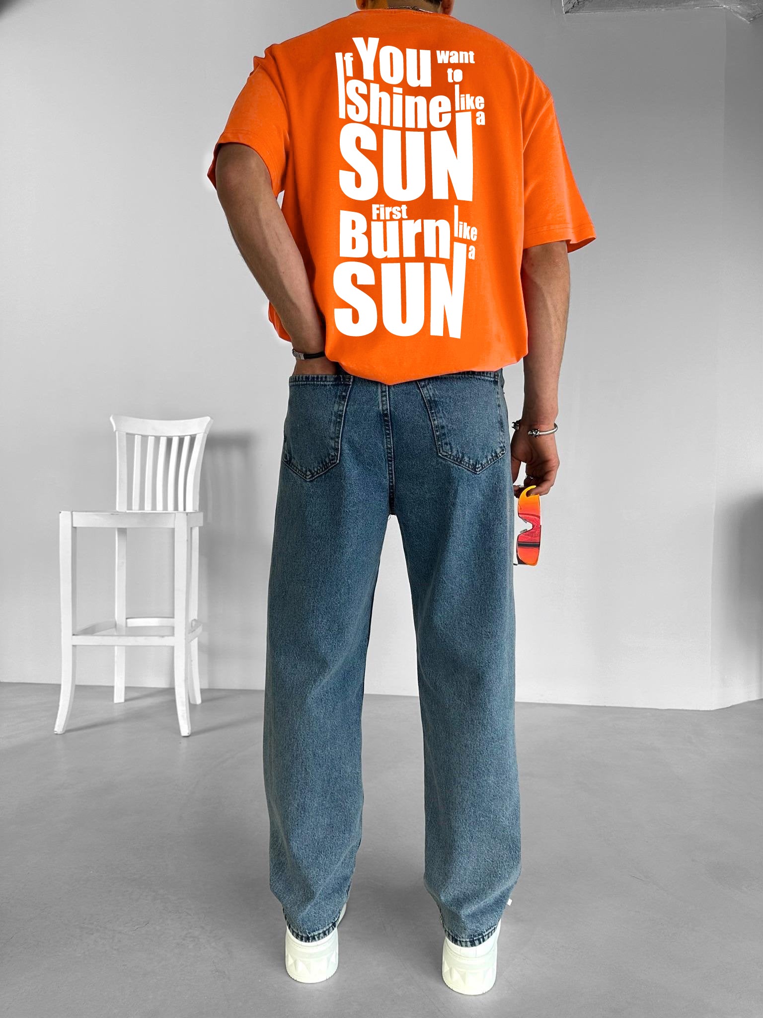 Orange "Shine" Printed Over size T-Shirt