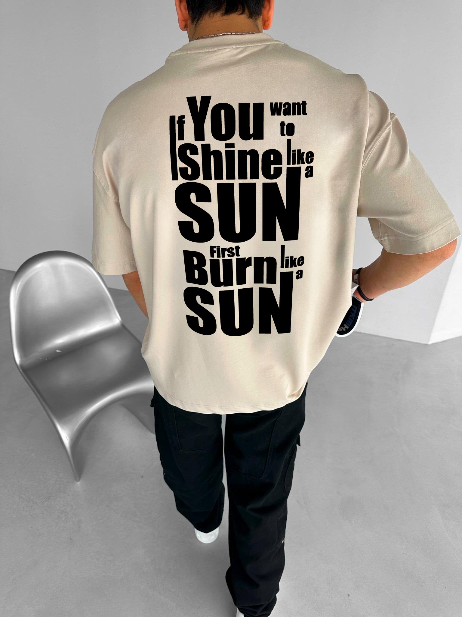Beige "Shine" Printed Over size T-Shirt