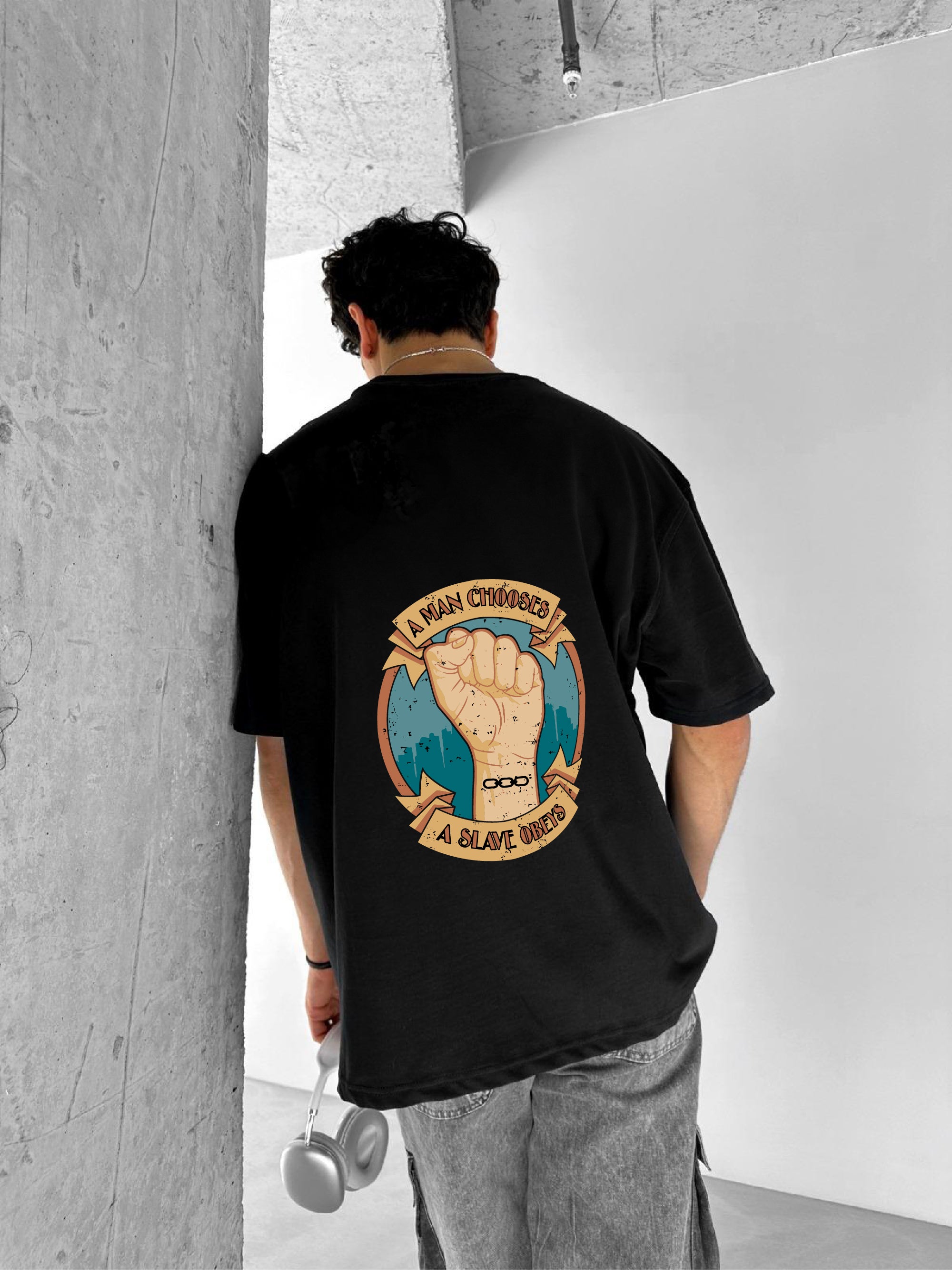 Black "Slave" Printed Over size T-Shirt