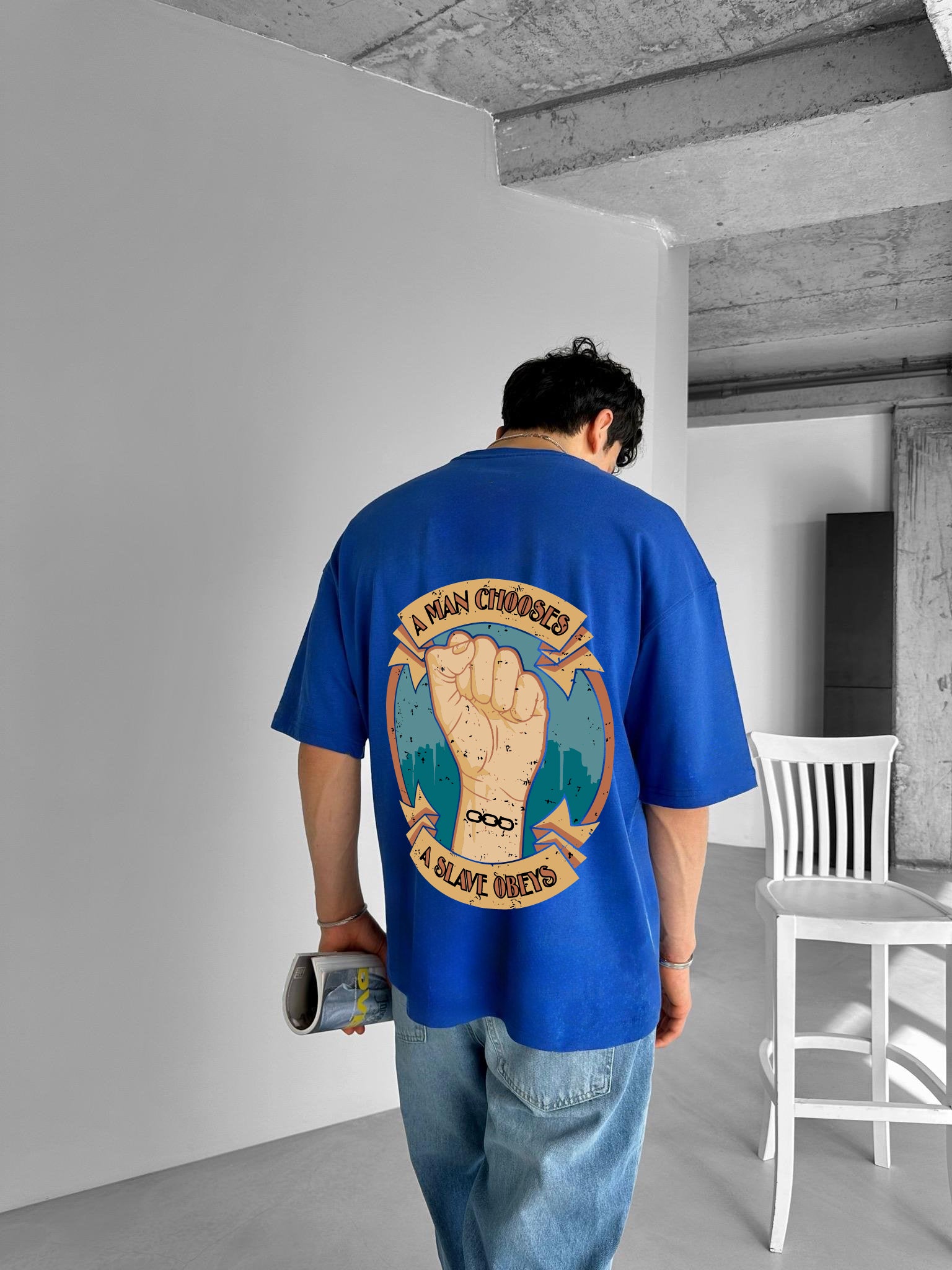 Blue "Slave" Printed Over size T-Shirt