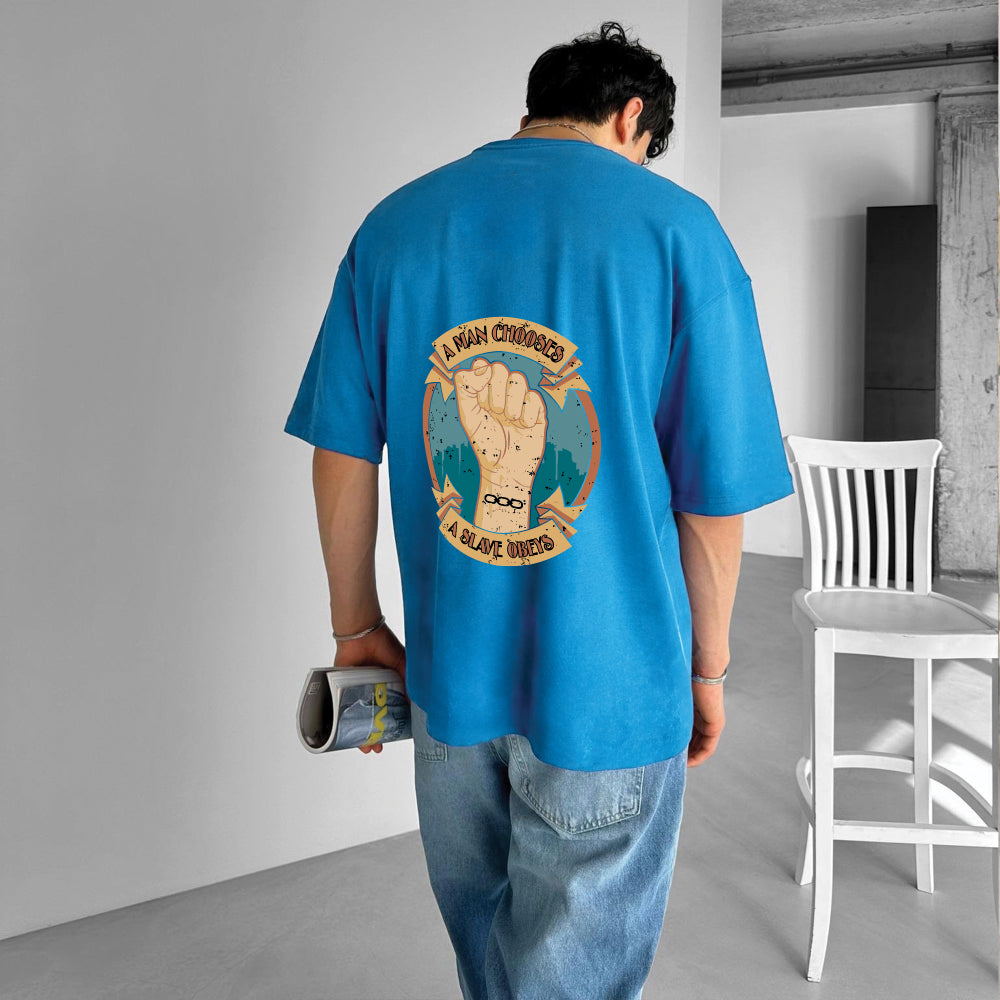 Light Blue "Slave" Printed Over size T-Shirt